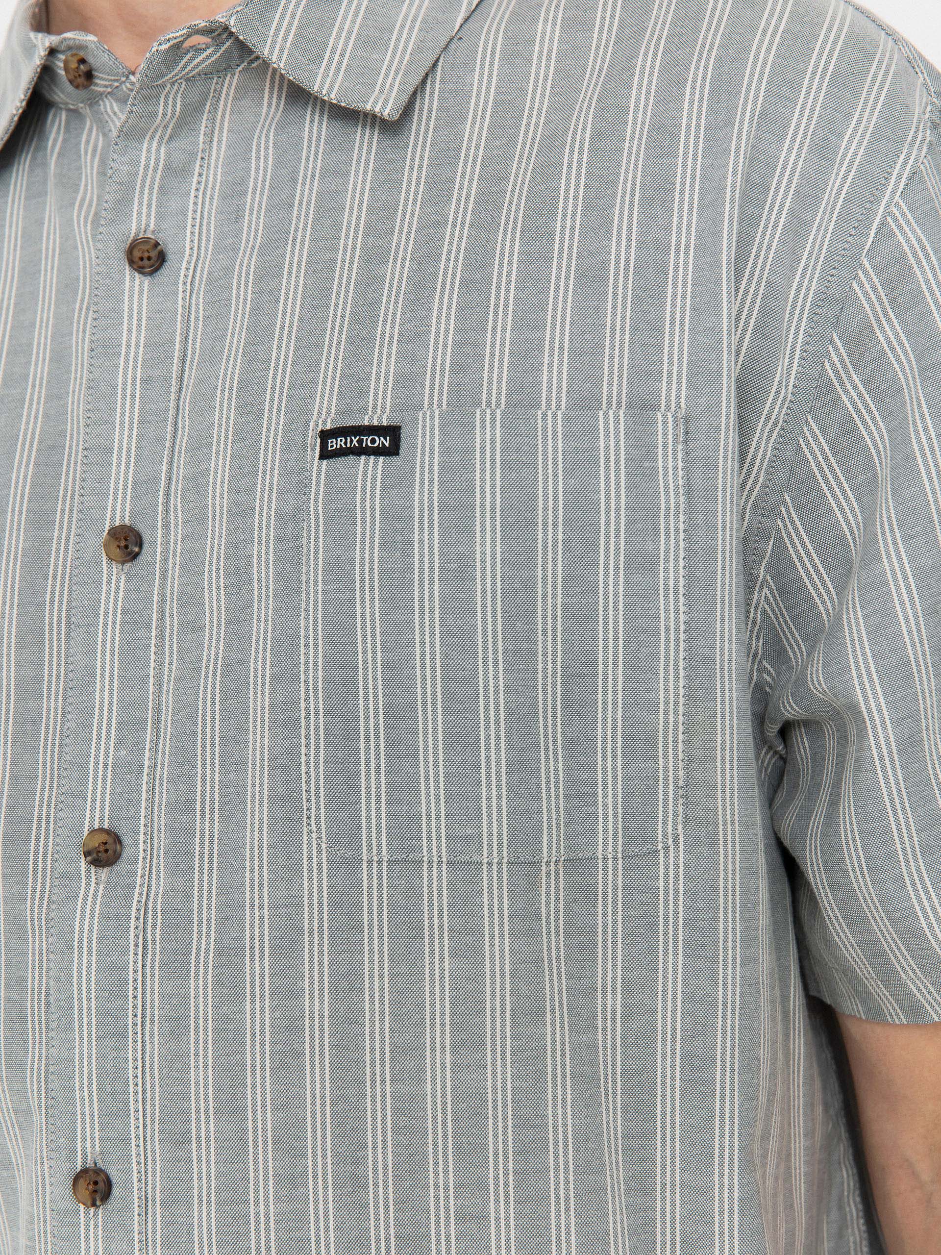 Brixton Cru Oxford Stripe Shirt (basalt blue/whitcap stripe)