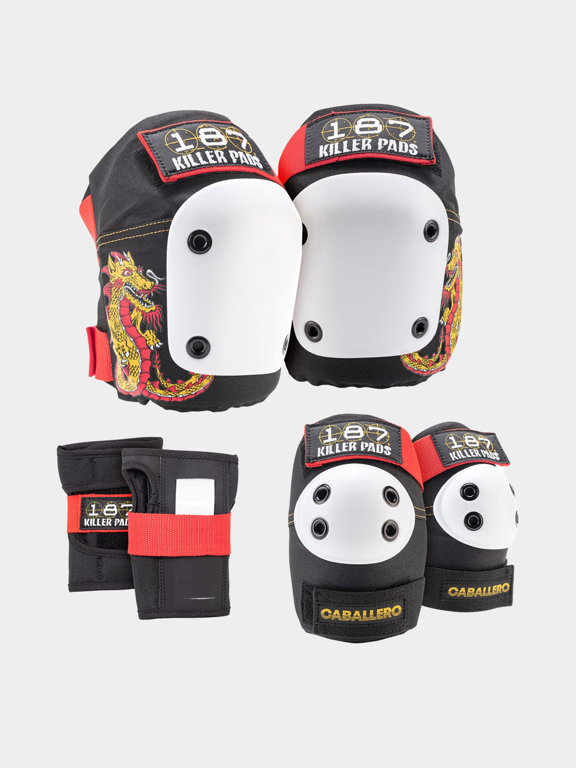 187 Killer Pads Protectors Adult Six Pack Set Caballero (black/red/gold)