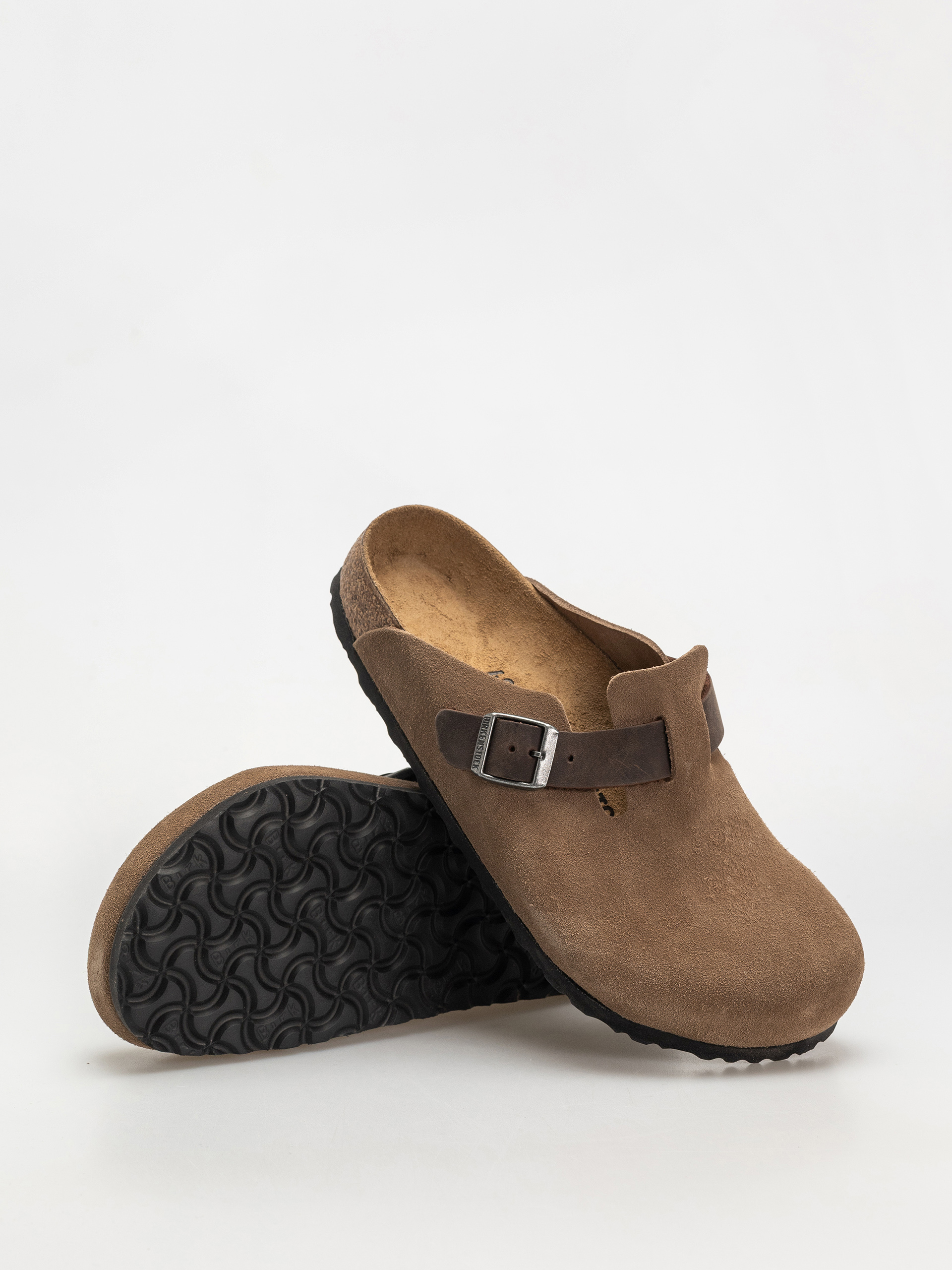 Birkenstock Boston Suede & Oiled Leather Regular Flip-flops (dark tea)