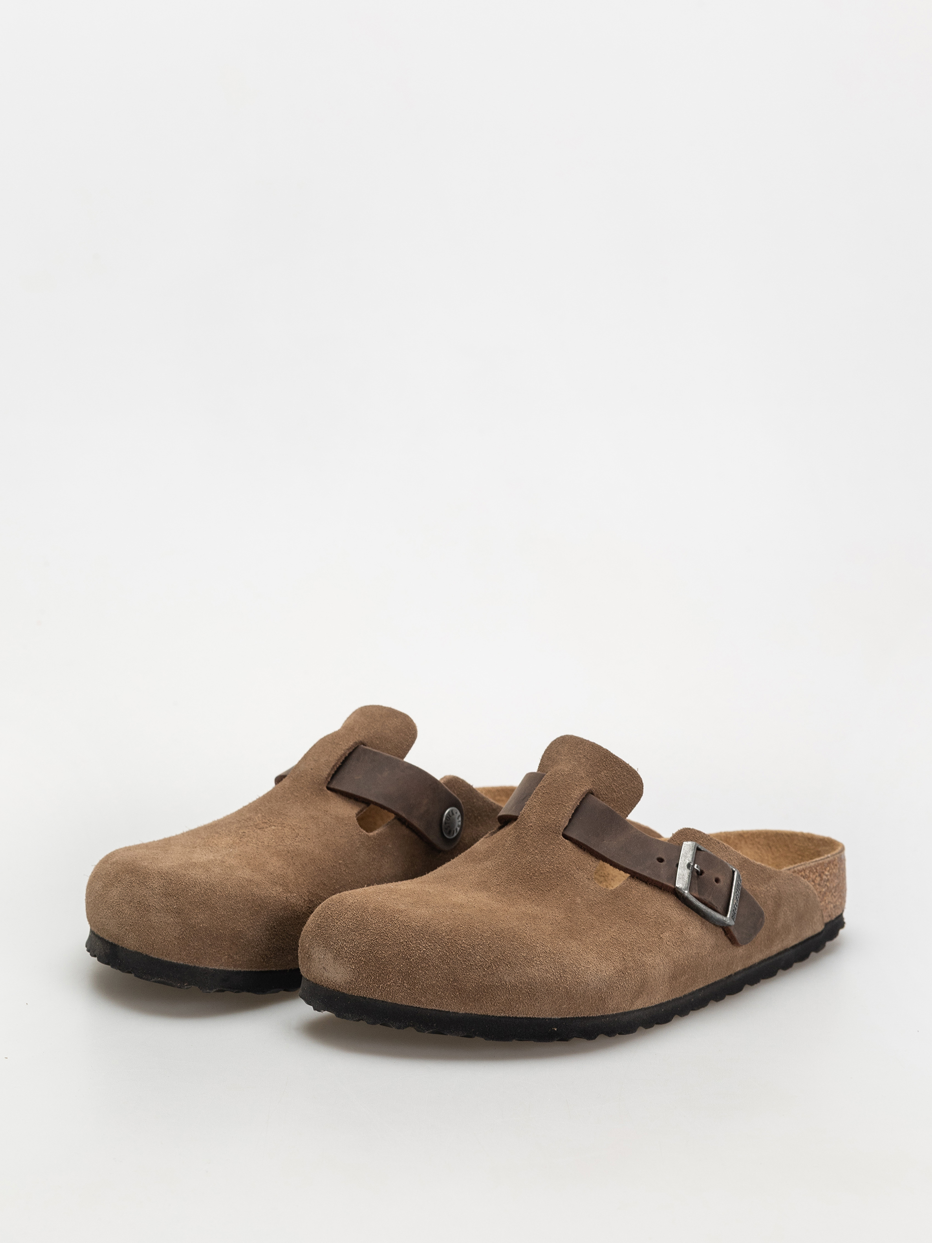 Birkenstock Boston Suede & Oiled Leather Regular Flip Flops (dark tea)