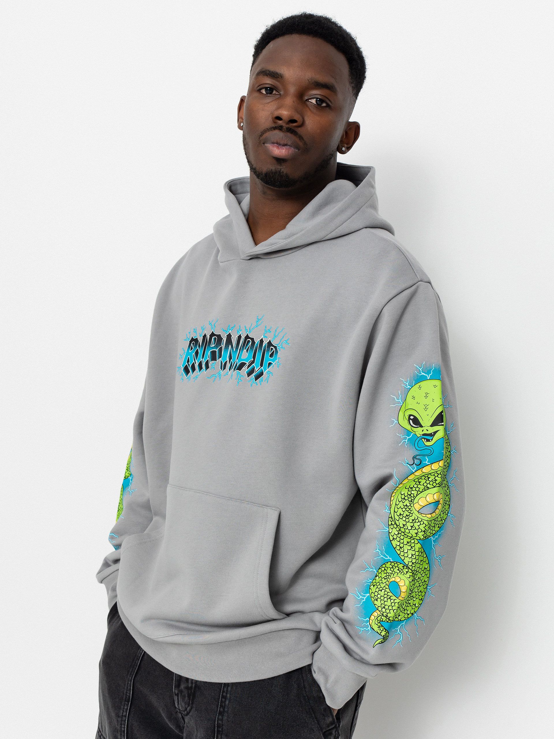 トップス ANDWANG Patina Rib Hoodie RipNDip Skull And Bones HD Hoodie - grey (charcoal)