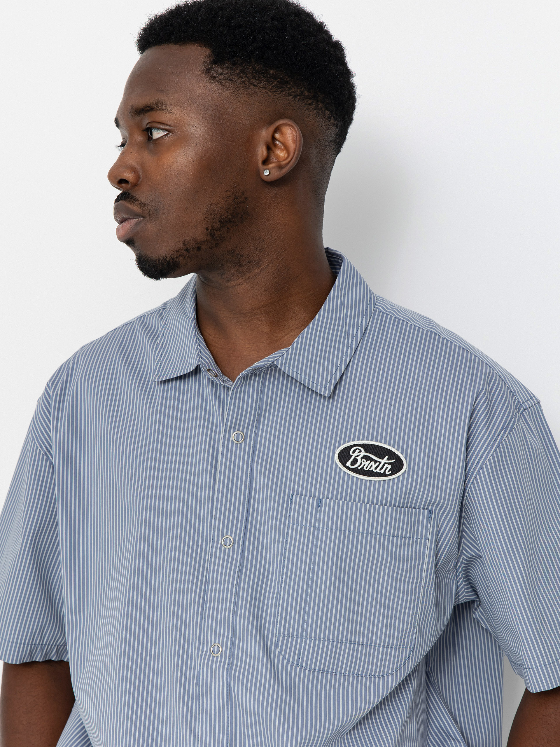 Brixton Builders Auto Shirt (twilight blue/white stripe)