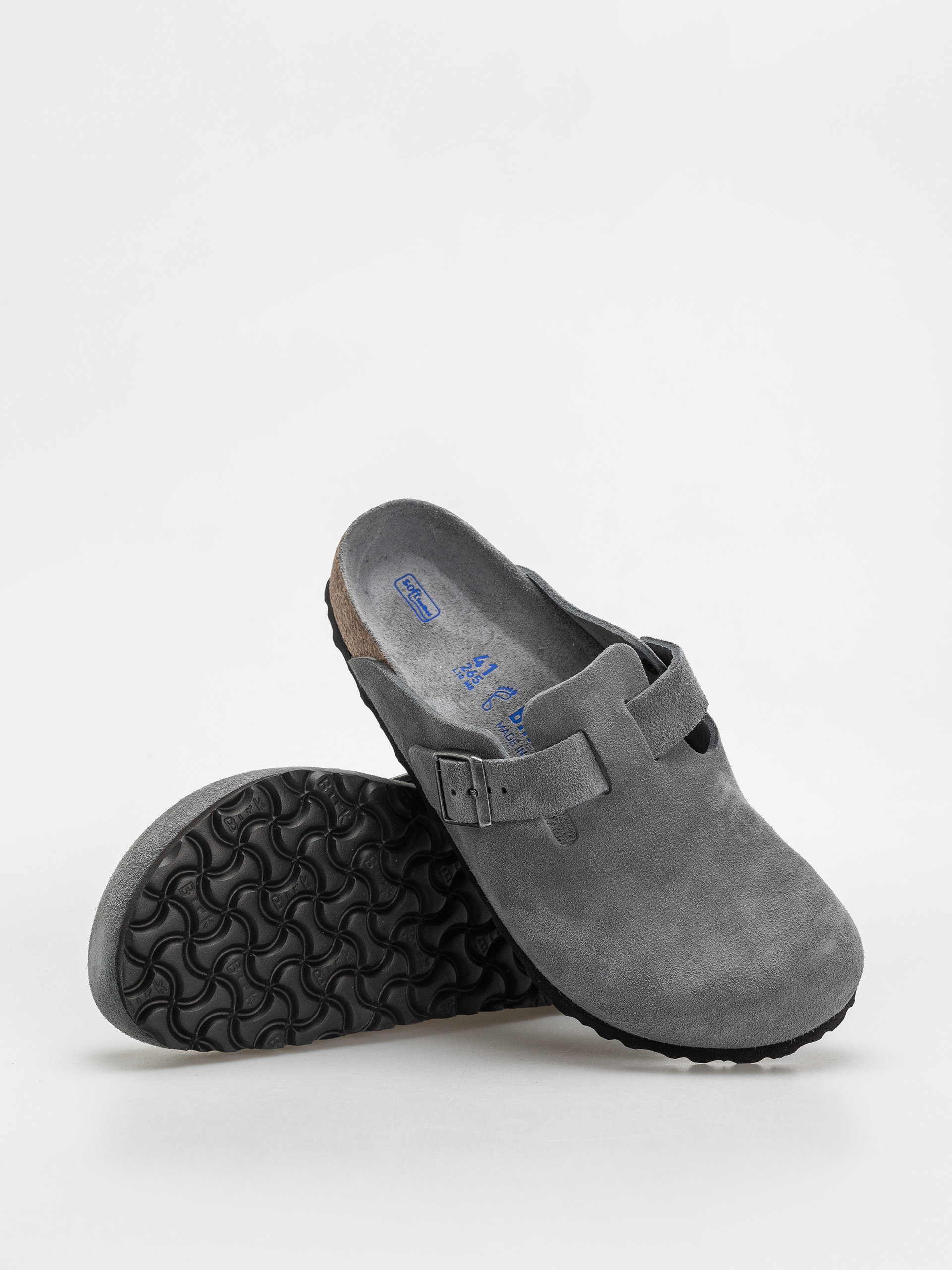 Birkenstock Boston SFB Suede Leather Regular Flip-flops - grey