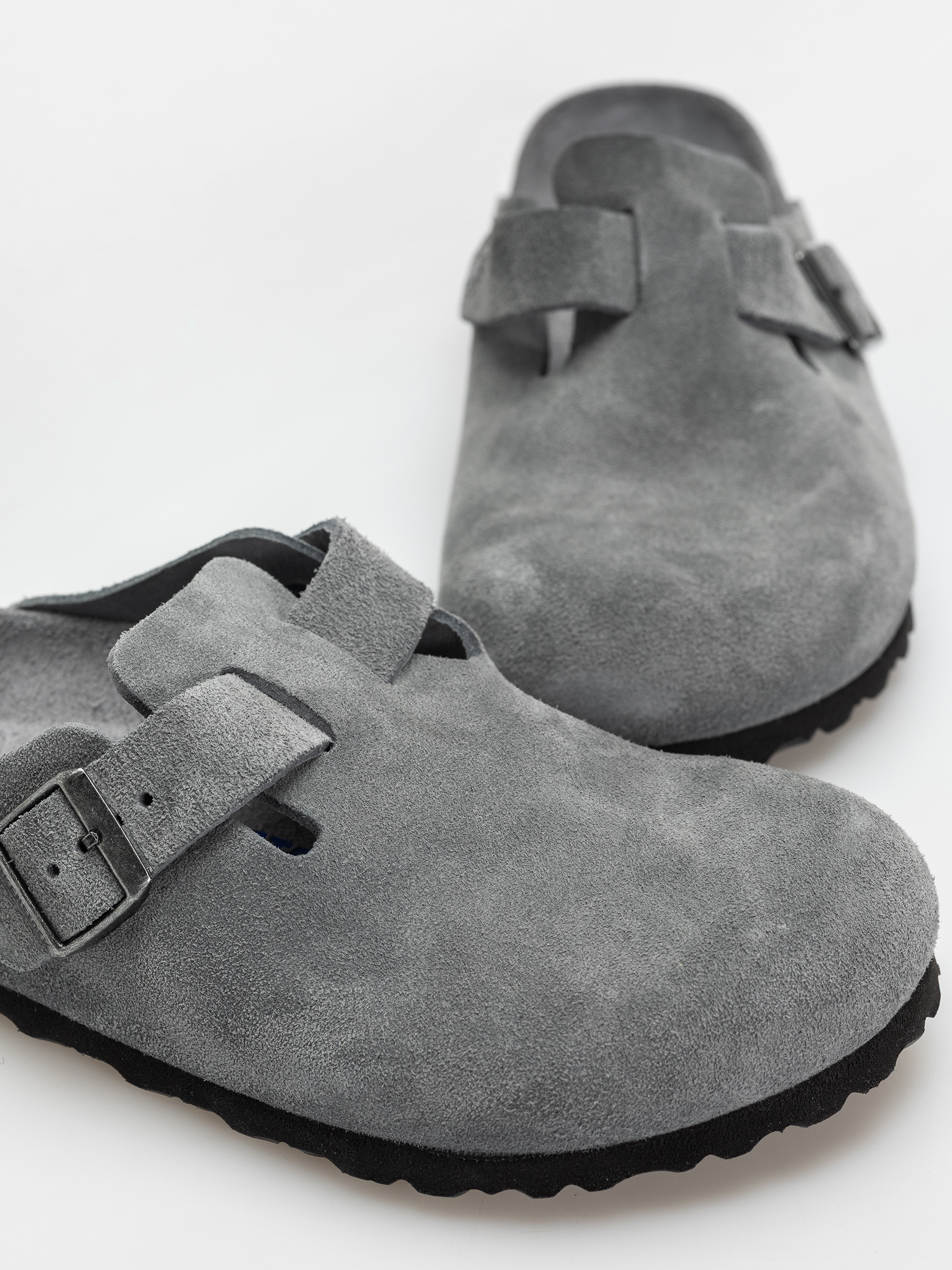 Birkenstock Boston SFB Suede Leather Regular Flip-flops - grey