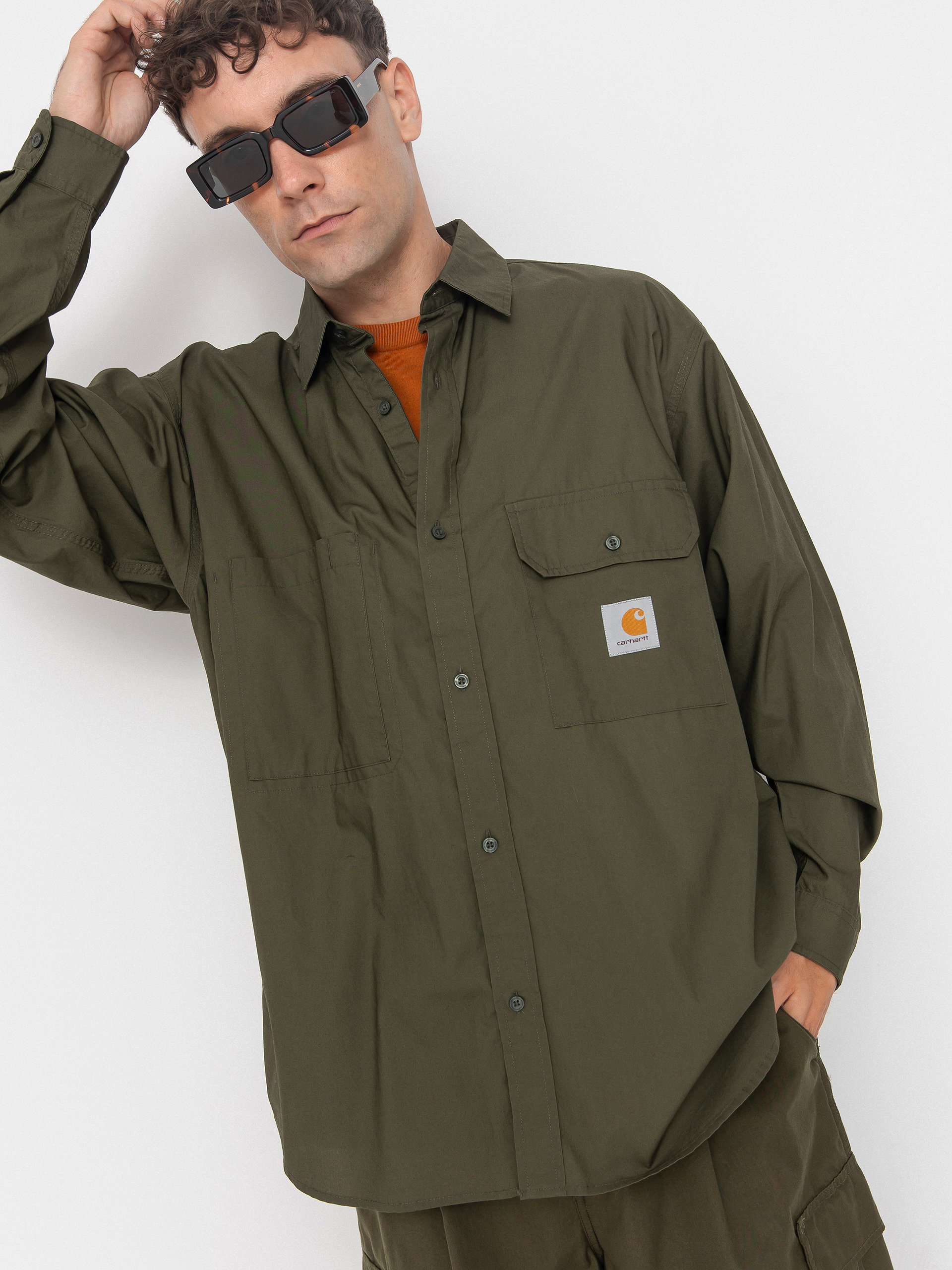 Tシャツ・カットソー Carhartt Bottle green poplin L/S Irwin Shirt (I034530 41XX) Carhartt WIP - LS Irwin Shirt - Paul & friends