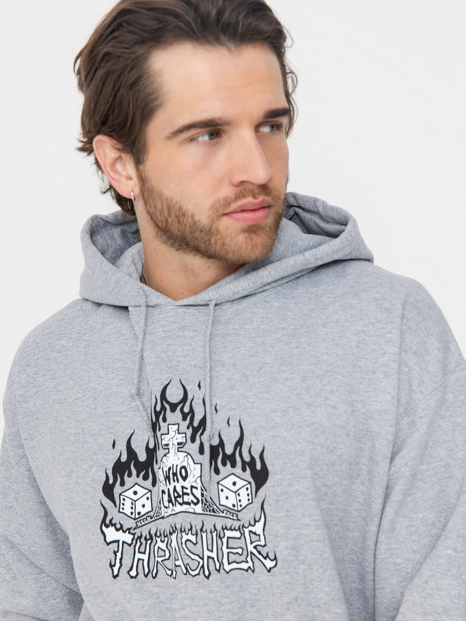 Thrasher Who Cares By Neckface HD Hoodie (grey)