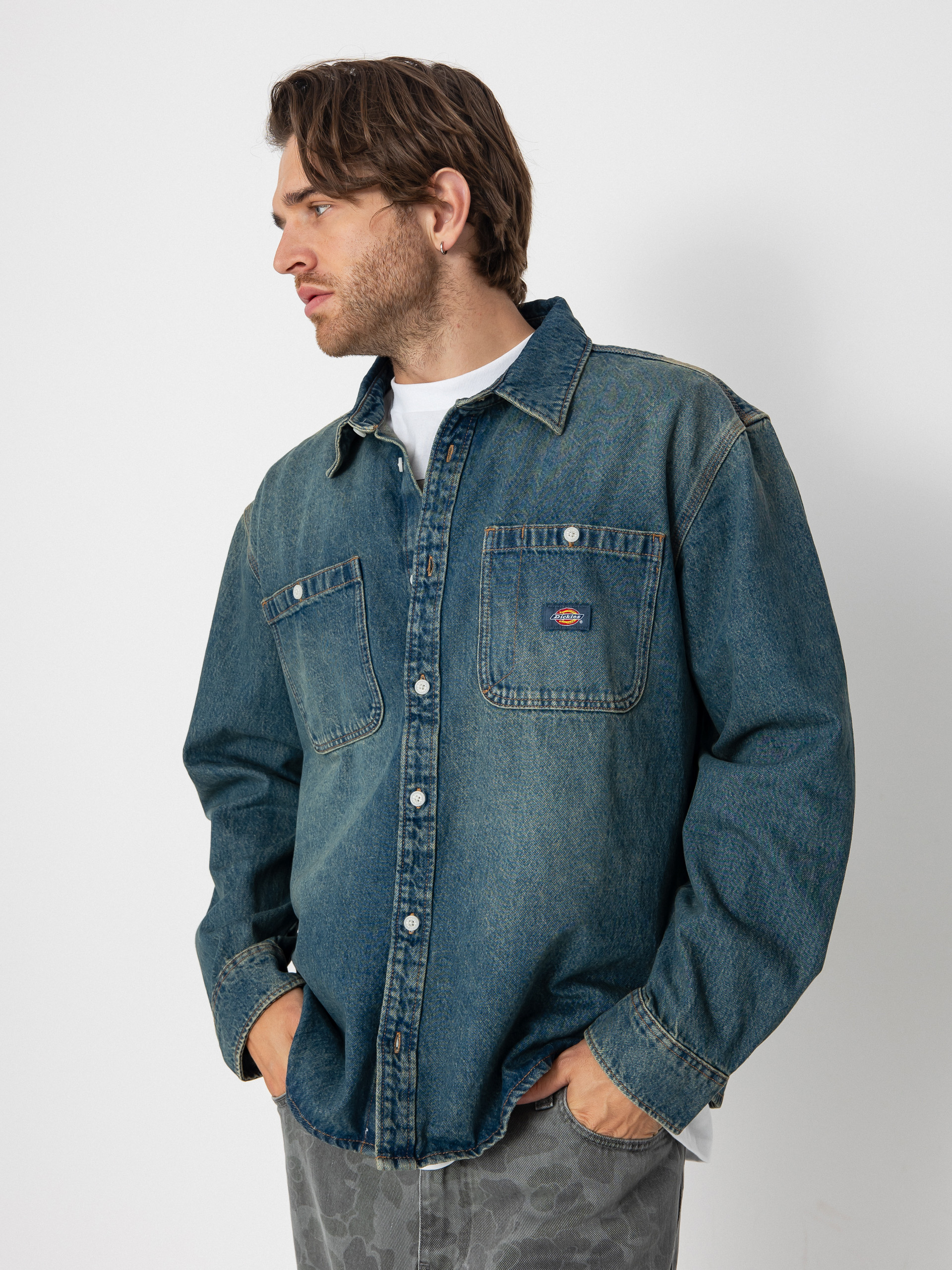 stussy ワークシャツ ヒッコリー シャツ Mサイズ ステューシー 刺繍 バックロゴ ヒッコリーワークシャツ 半袖