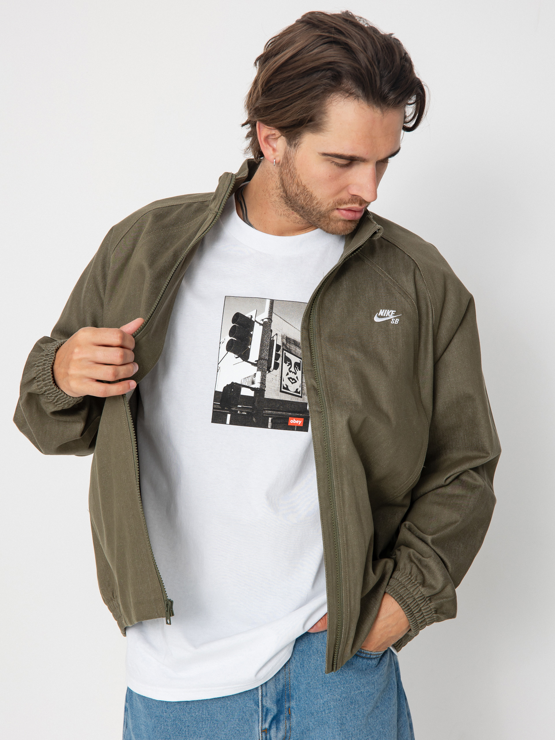 Nike SB Denim FZ Trak Jacket - (medium olive/white)