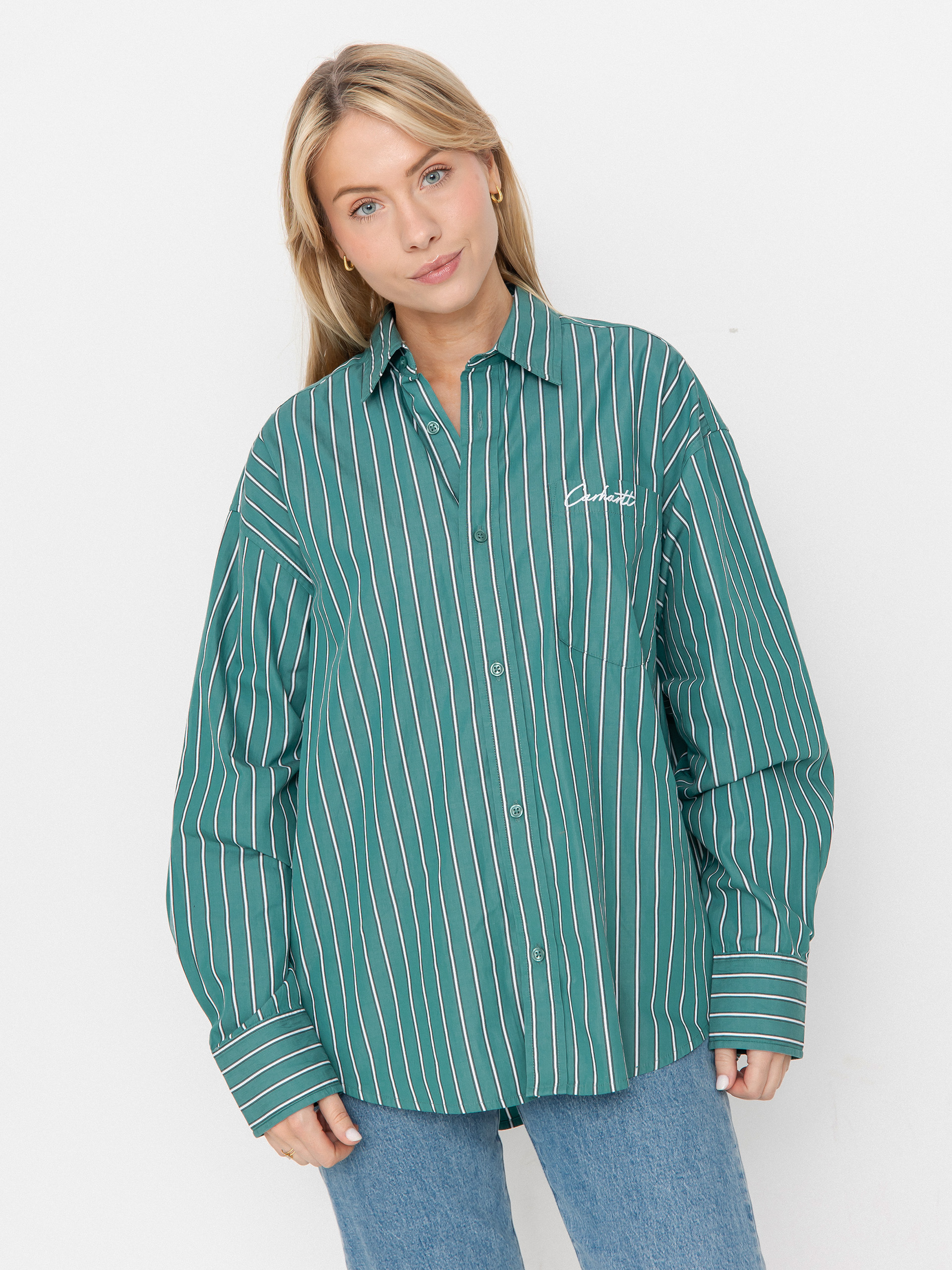 Carhartt WIP Grimsby Wmn Shirt - green (grimsby stripe/saguaro)