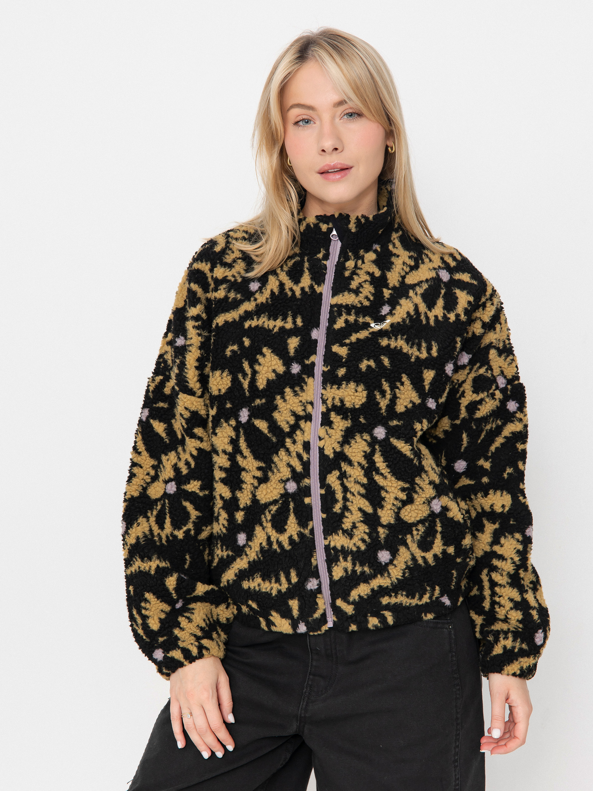 Damen Roxy Fleece Jacke Boundless Spirit Zippered (anthracite big flowers)