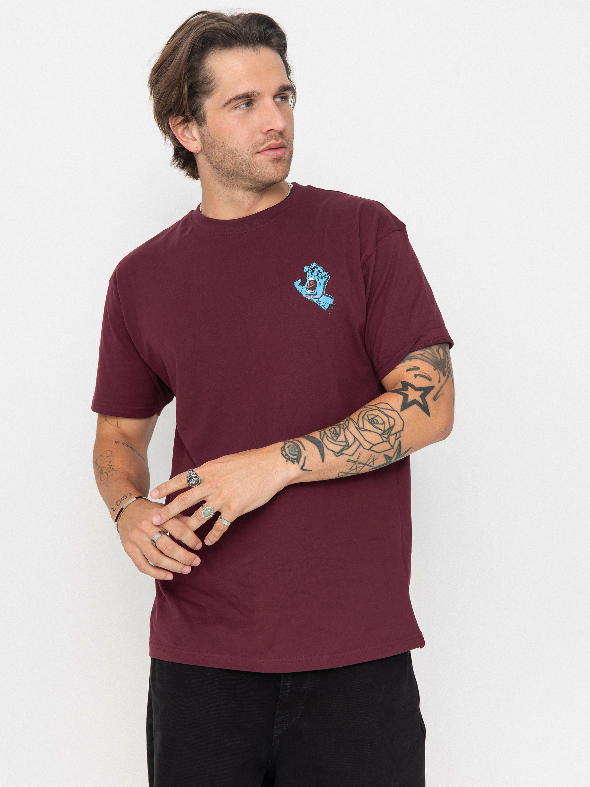 Santa Cruz Screaming Hand Chest T-Shirt (dark cherry)