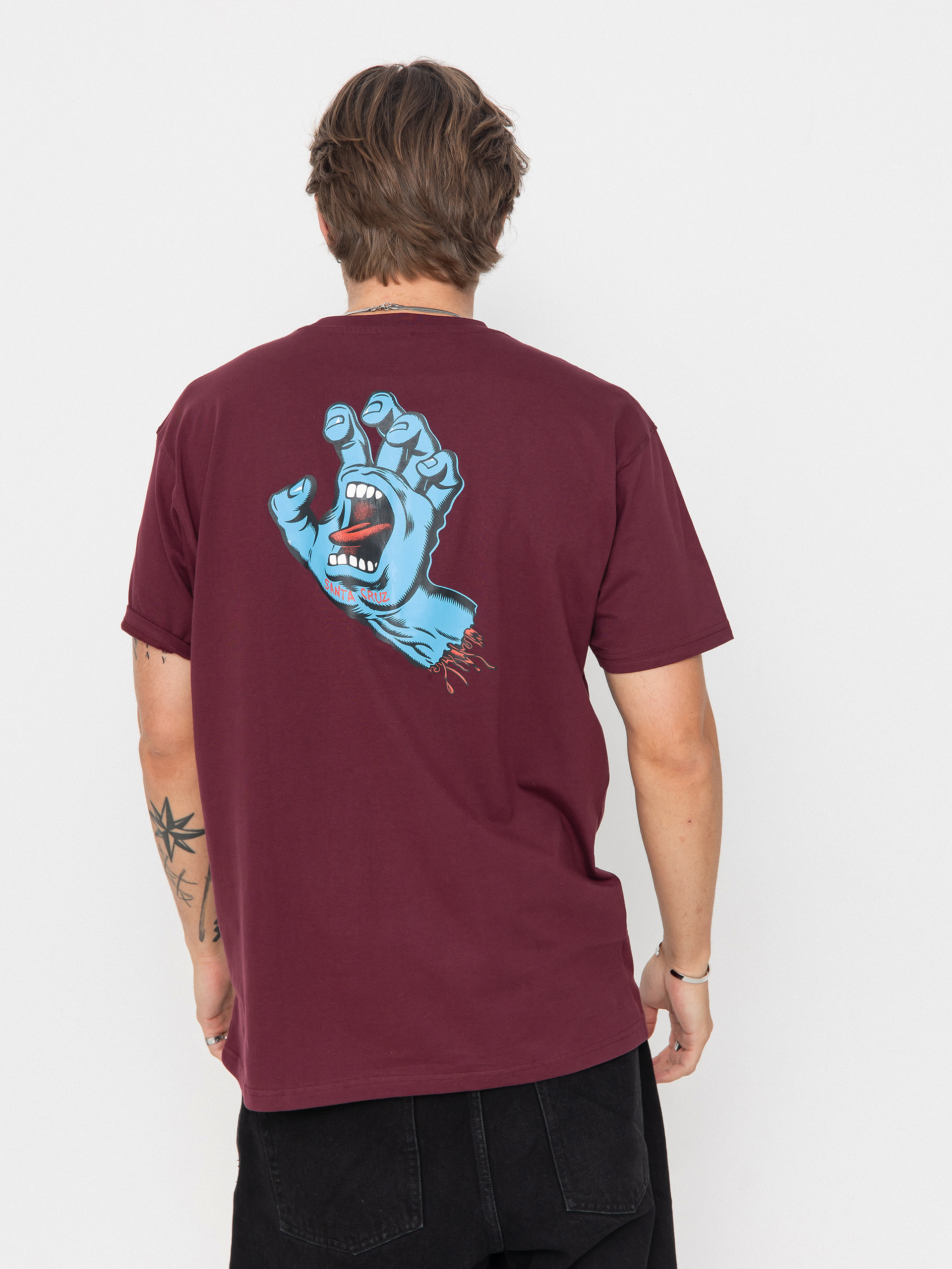 Santa Cruz Screaming Hand Chest T-Shirt (dark cherry)
