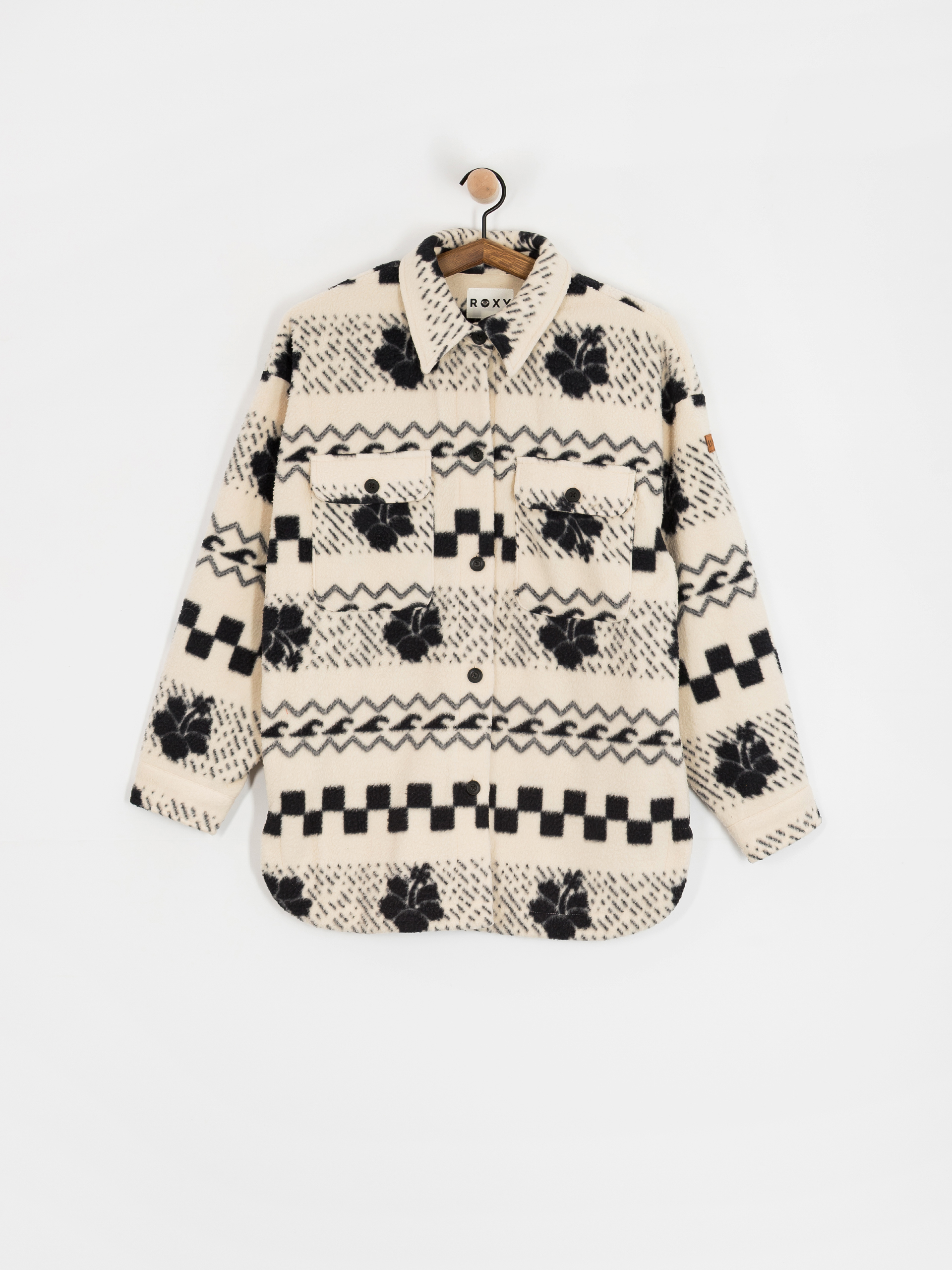 Womens Roxy Fleece  Morning Crush Shacket (parchment morning crush)