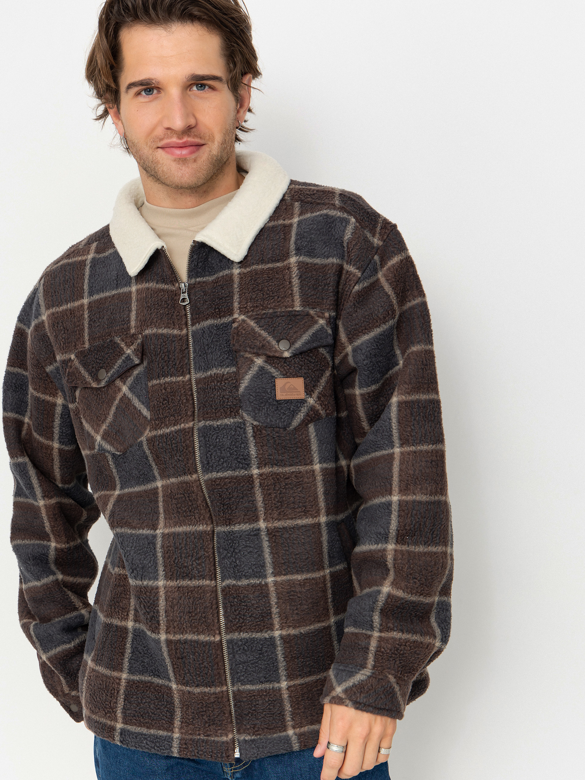 Quiksilver Sherpa Jacket Fleece  (chocolate brown sherpa plaid)