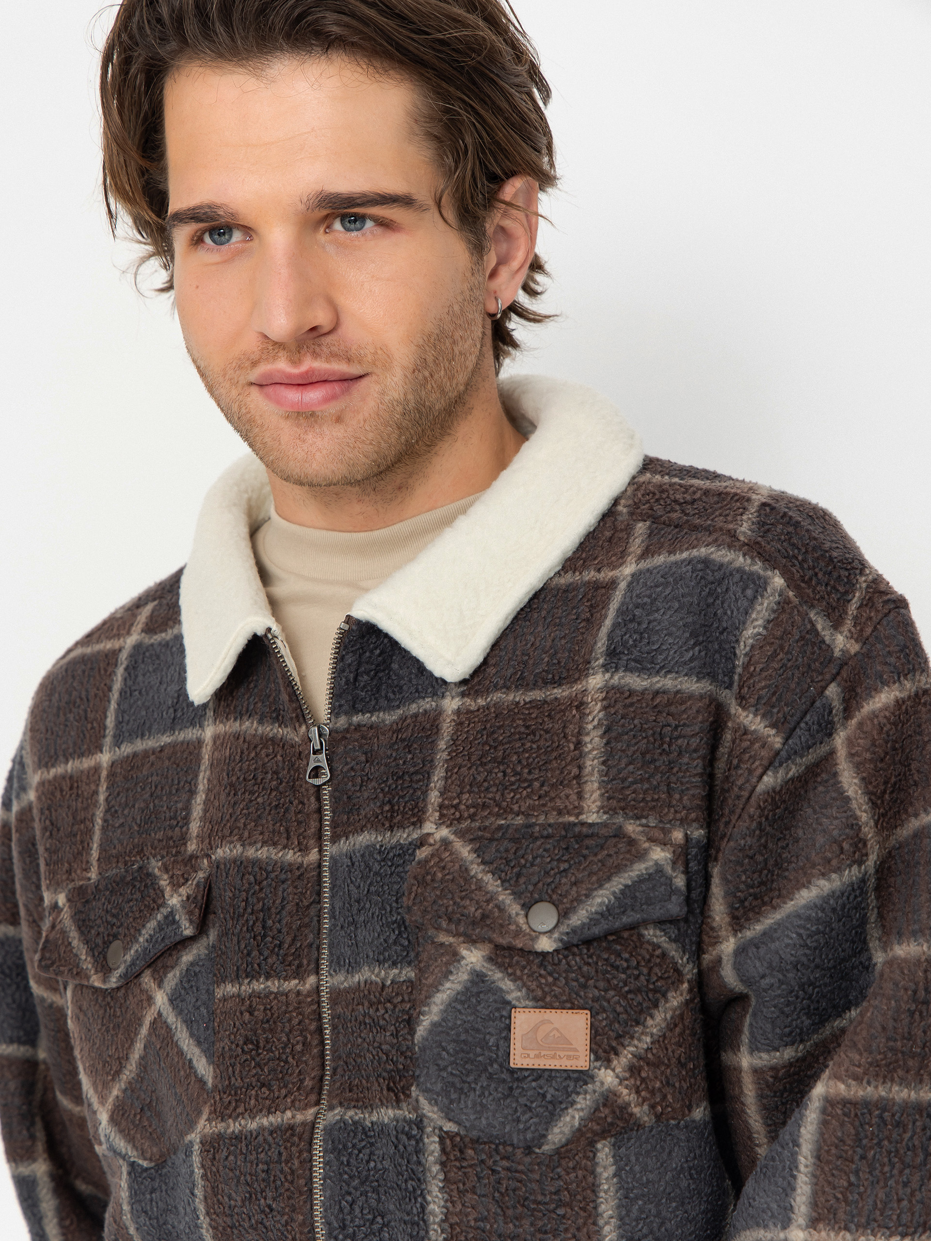Mens Quiksilver Sherpa Jacket Fleece  (chocolate brown sherpa plaid)