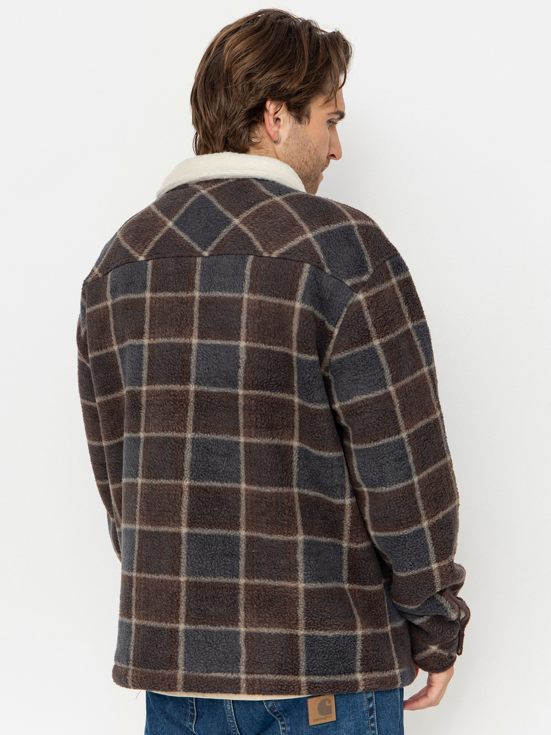 Mens Quiksilver Sherpa Jacket Fleece  (chocolate brown sherpa plaid)