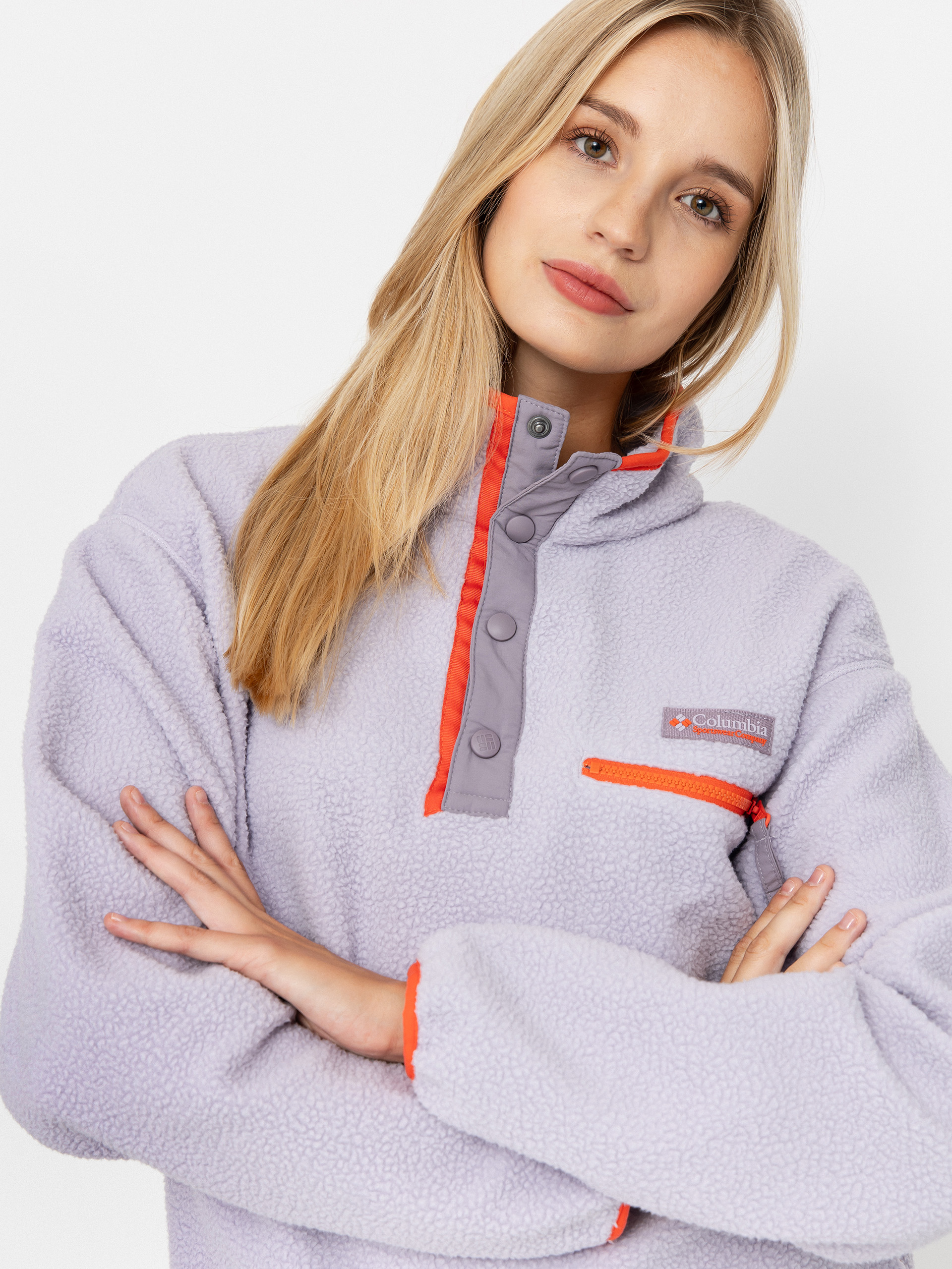 Womens Columbia Helvetia II Cropped Half Snap Fleece  (lavender pearl/shale purple/zing)