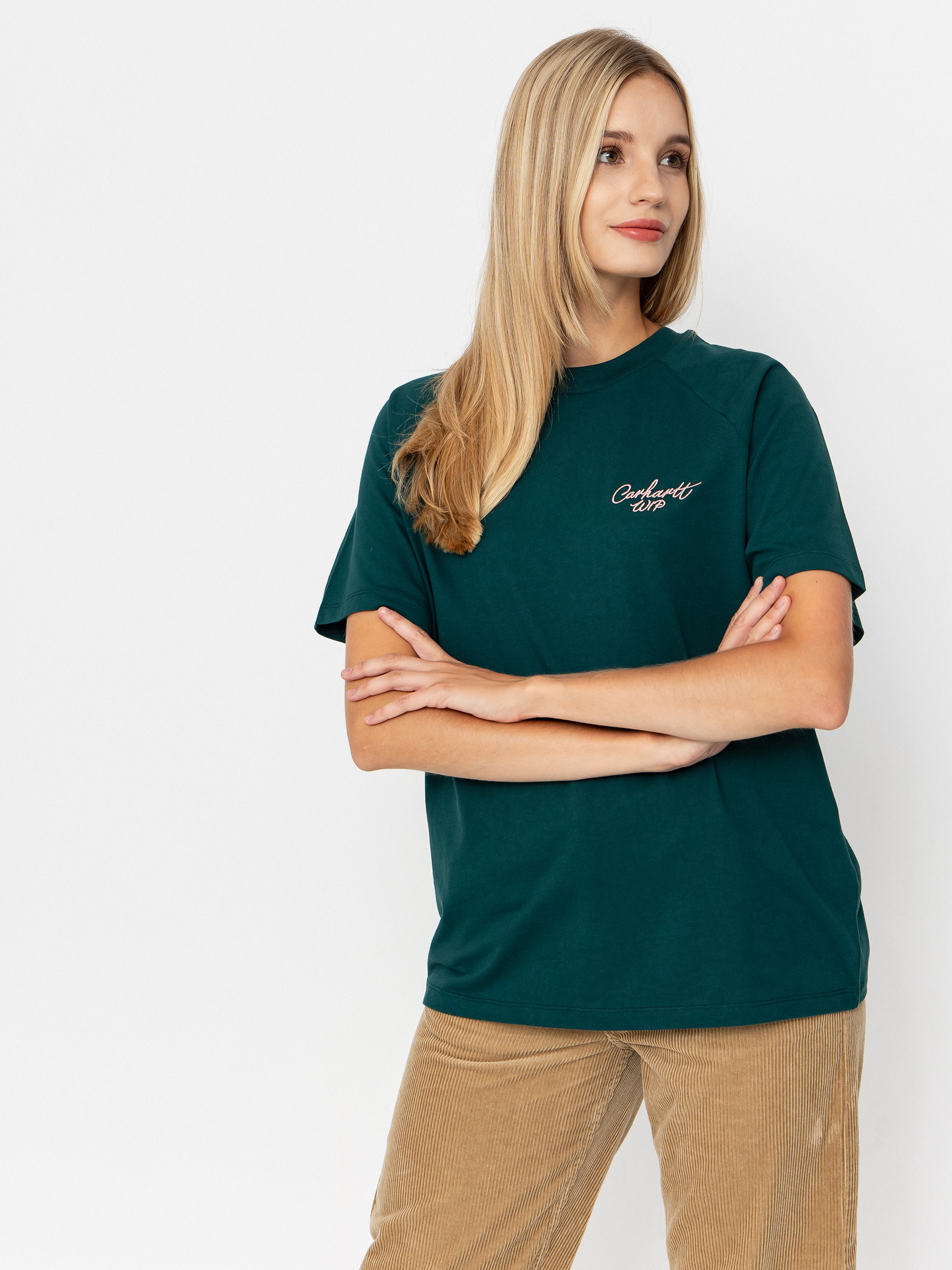 Carhartt WIP T-Shirt Signature Wmn (dark fir/glassy pink)