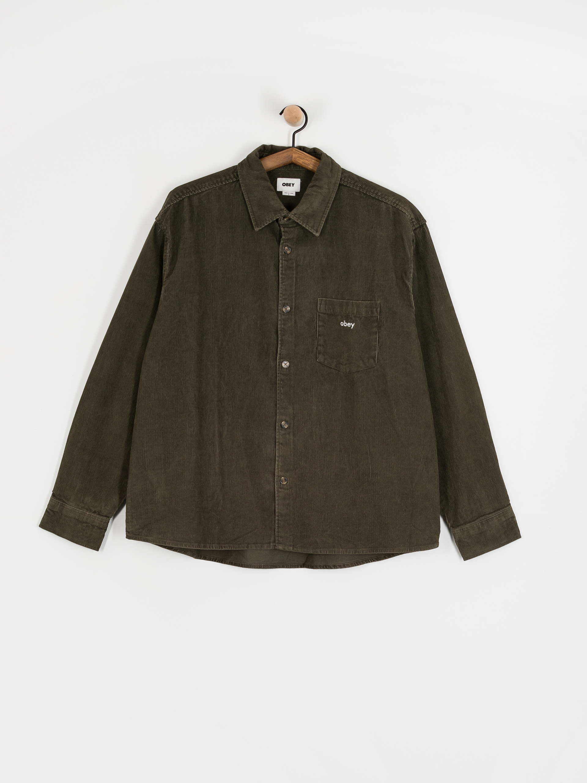 OBEY Buckley Corduroy Woven Shirt (black olive faded wash)