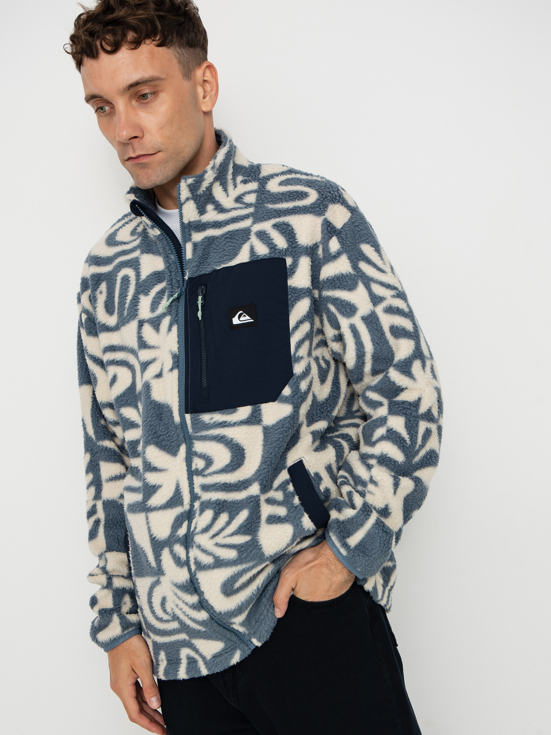 Quiksilver 地形図柄ジャケット　ボトム2セット Quiksilver Fleece Clean Coast FZ - blue (china blue desert checker)