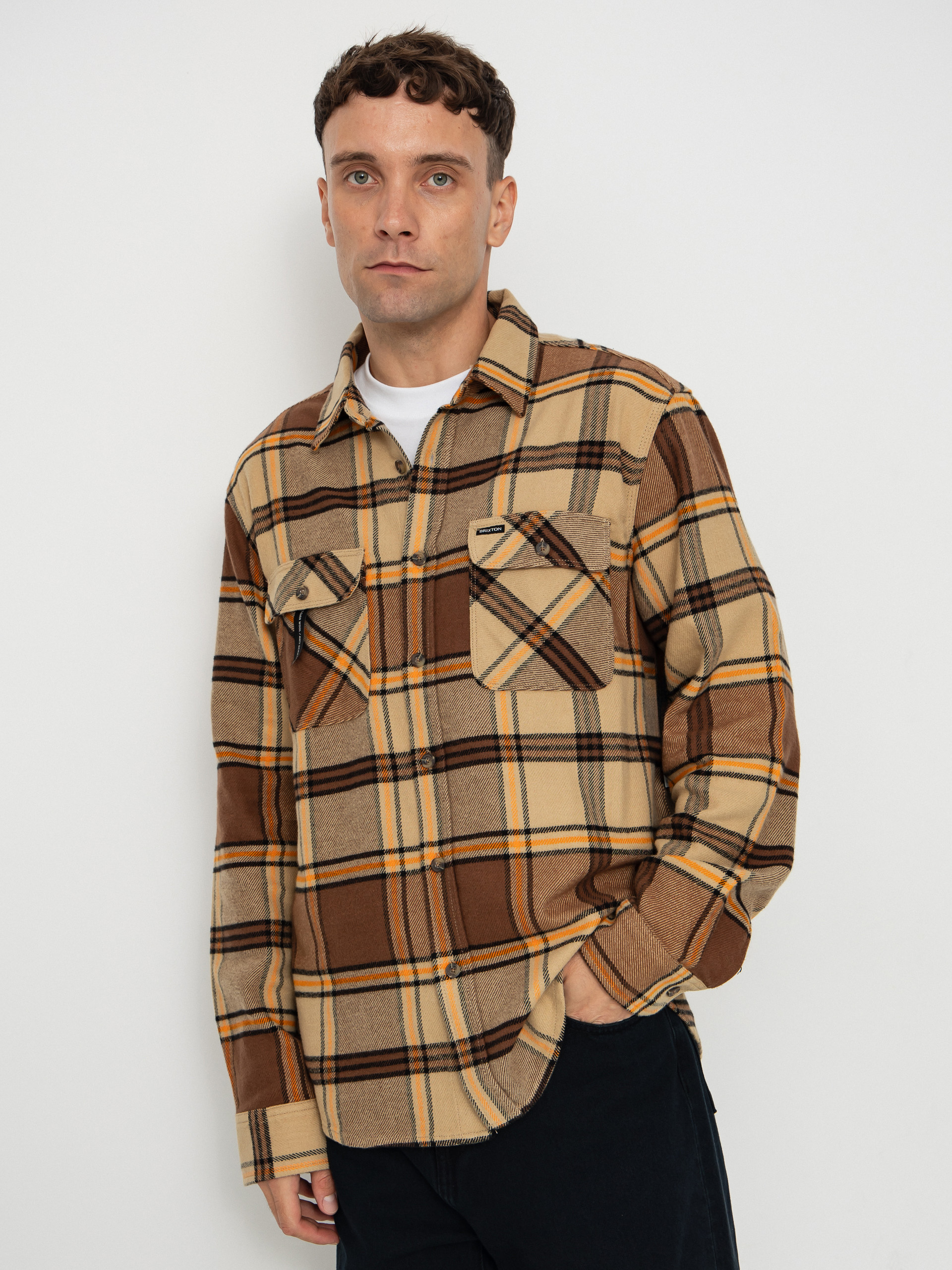 Brixton Shirt Bowery Flannel (sand/pinecone/solar orange)