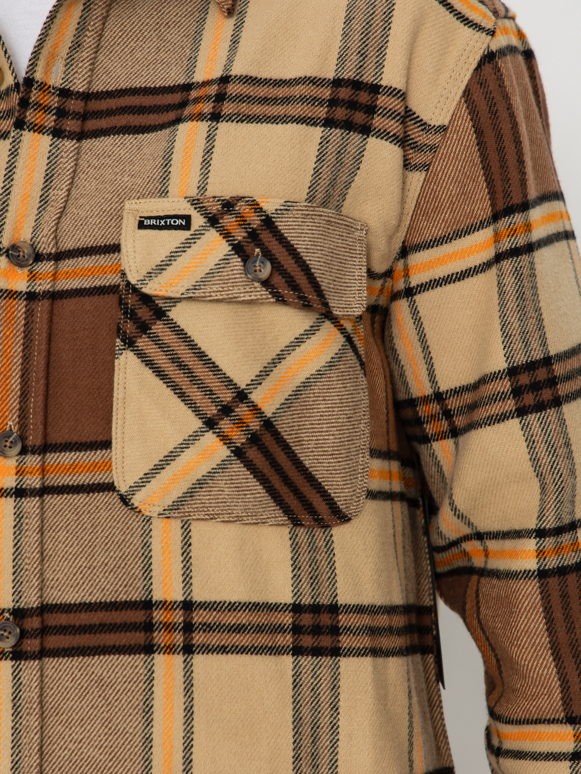 Brixton Shirt Bowery Flannel (sand/pinecone/solar orange)