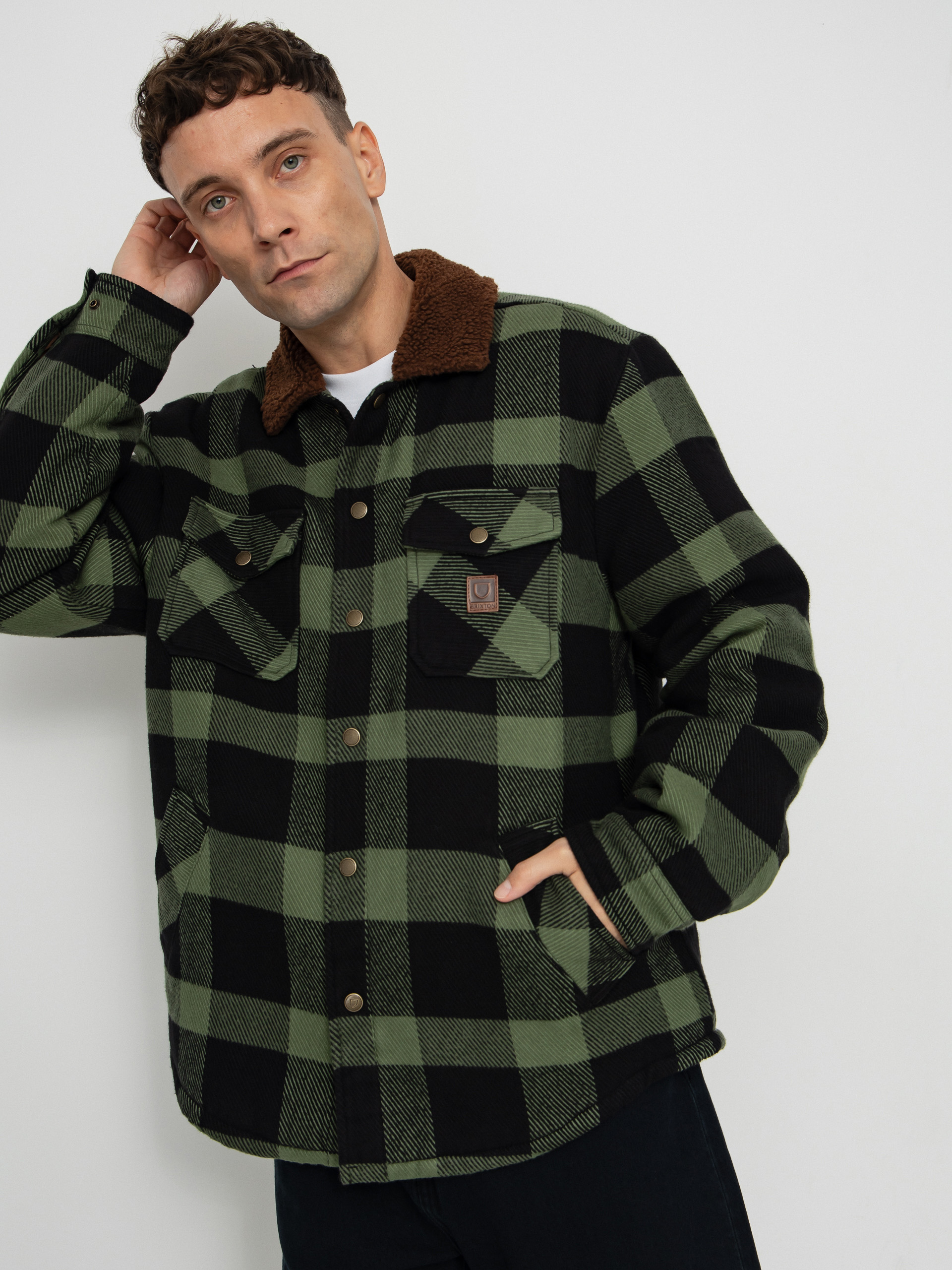 Brixton Jacket Durham Lined - green (black/wild green flannel)
