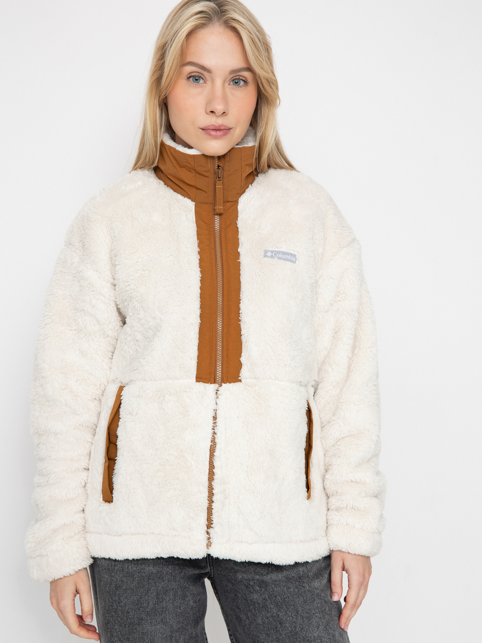 Womens Columbia Boundless Discovery Sherpa Full Zip II Fleece (chalk/camel brown)