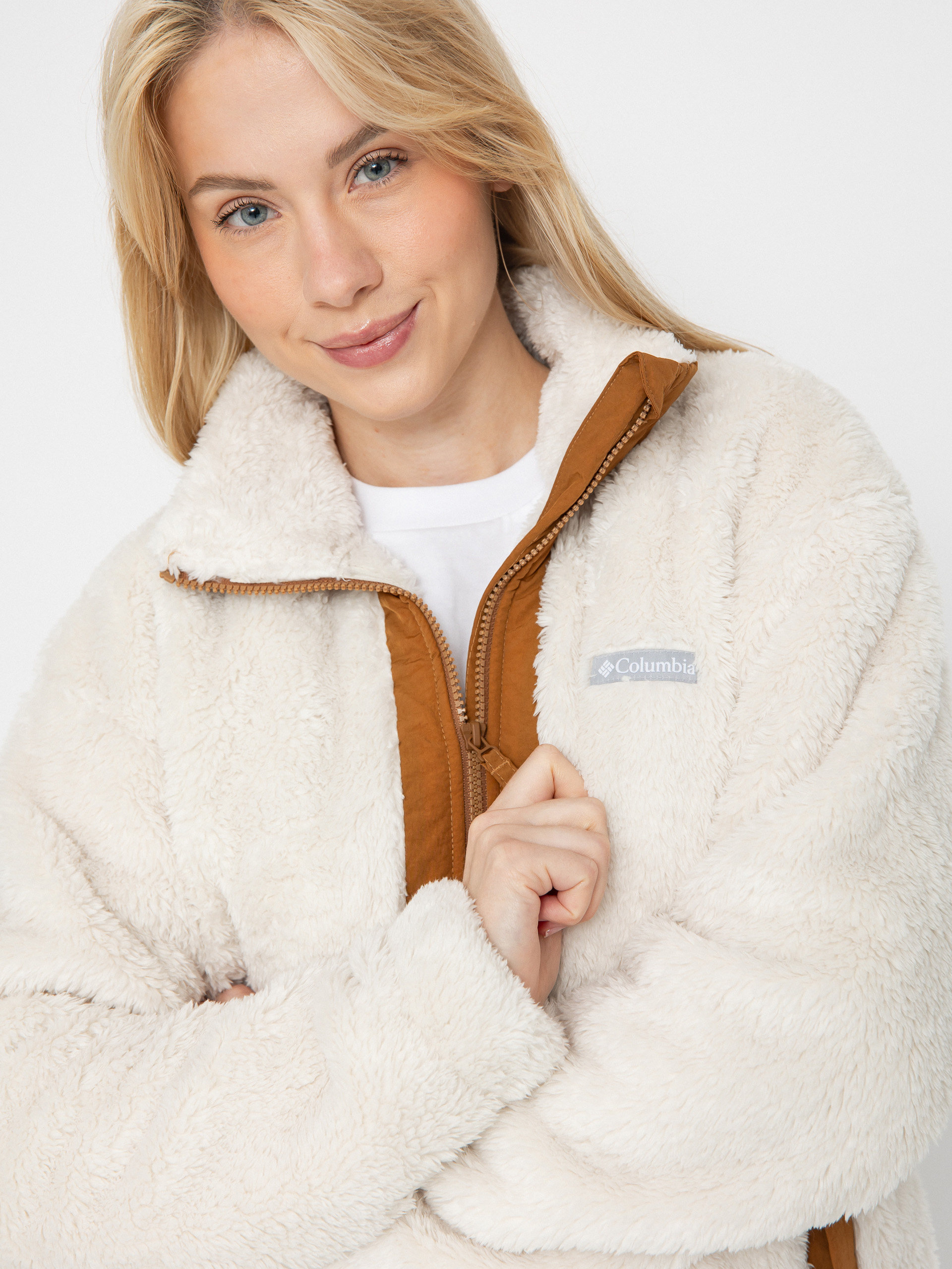 Womens Columbia Boundless Discovery Sherpa Full Zip II Fleece  (chalk/camel brown)