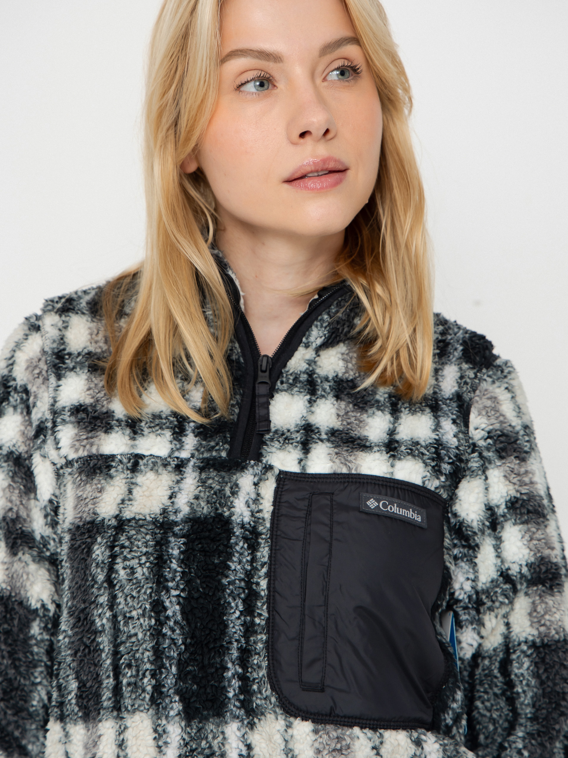 Womens Columbia West Bend 1/4 Zip II Fleece  (black herringplaid)