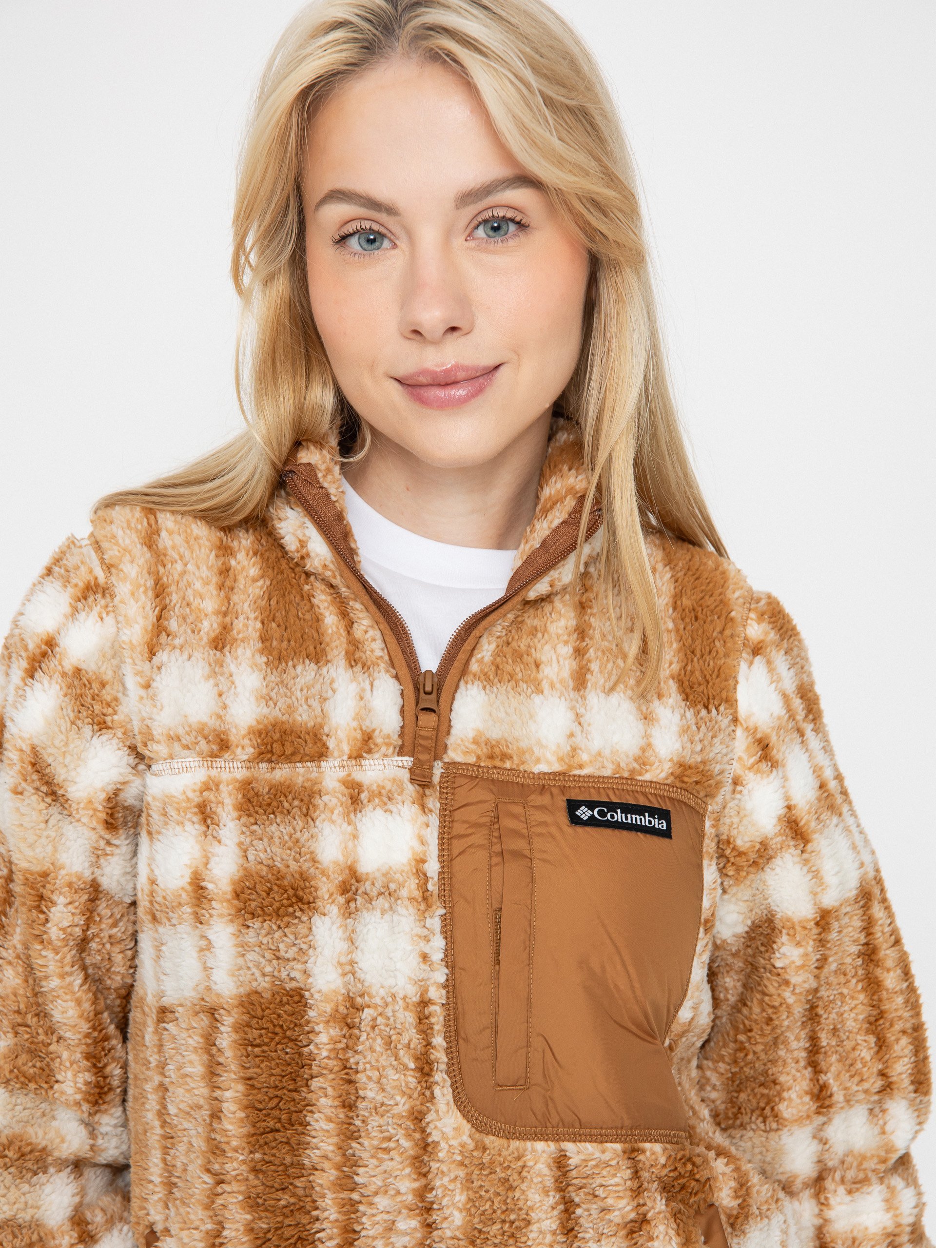 Womens Columbia West Bend 1/4 Zip II Fleece  (camel brown herringplaid)