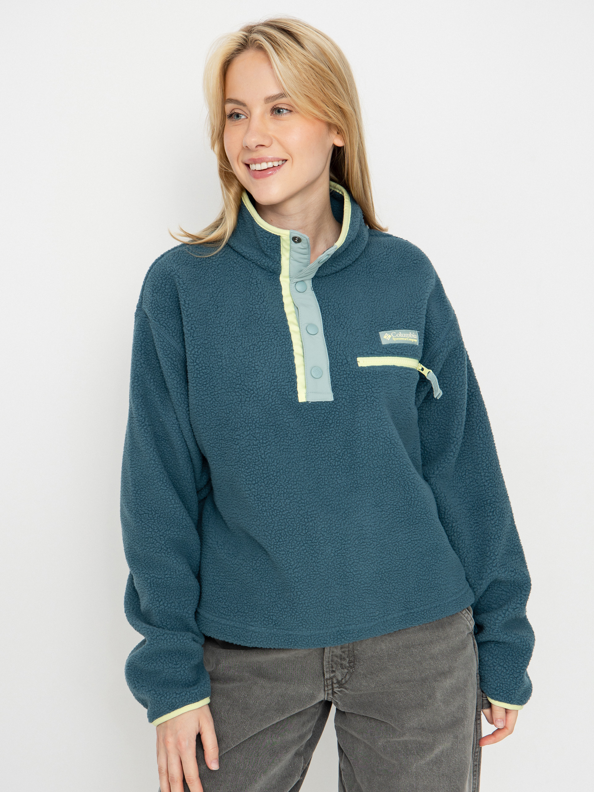 Columbia Helvetia II Cropped Half Snap Wmn Fleece  (everblue/crushed blue/citron haze)