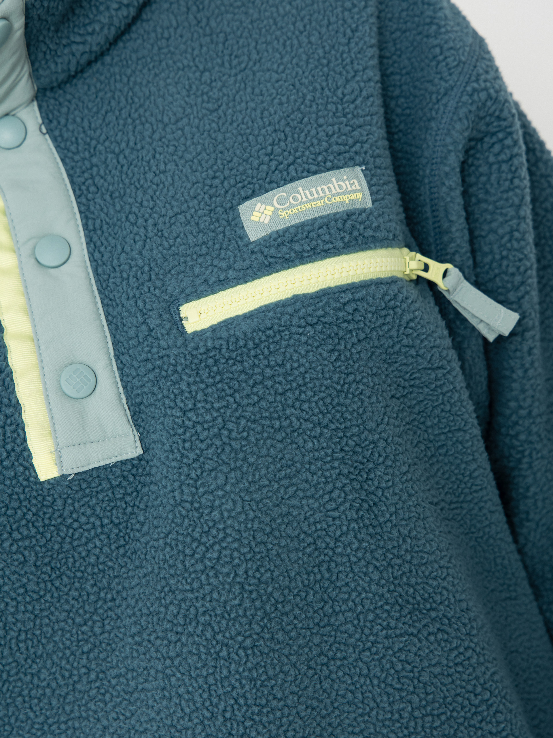 Damen Columbia Helvetia II Cropped Half Snap Fleece Jacke (everblue/crushed blue/citron haze)