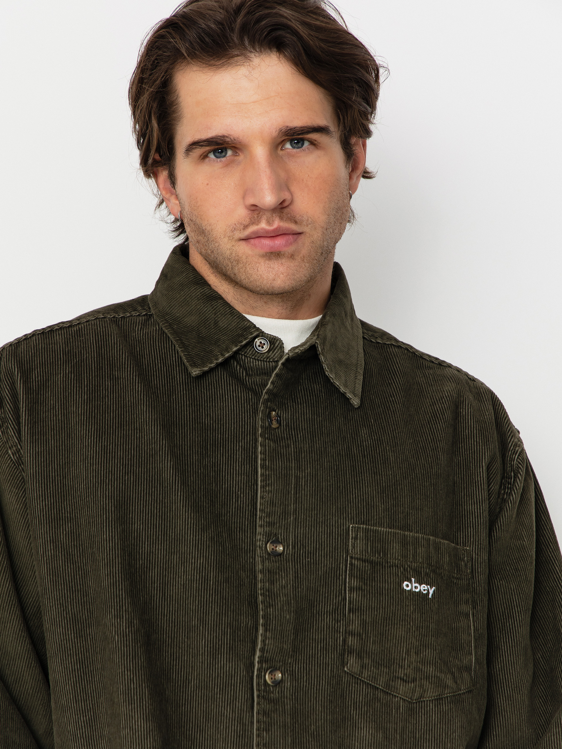 OBEY Buckley Corduroy Woven Hemd (black olive faded wash)