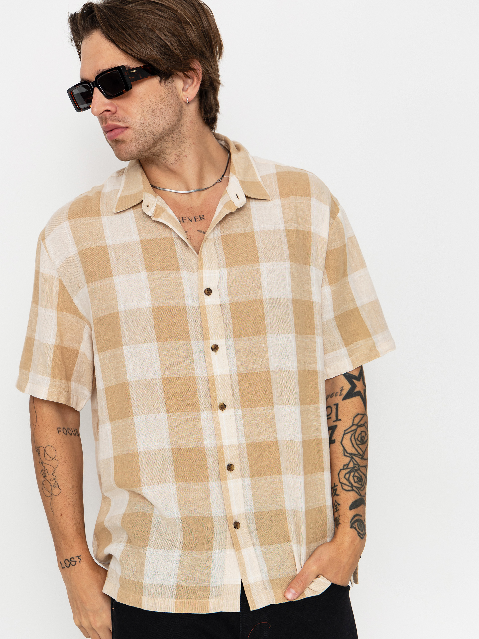 Brixton Shirt Cru Linen Blend Wvn (off white/sand)