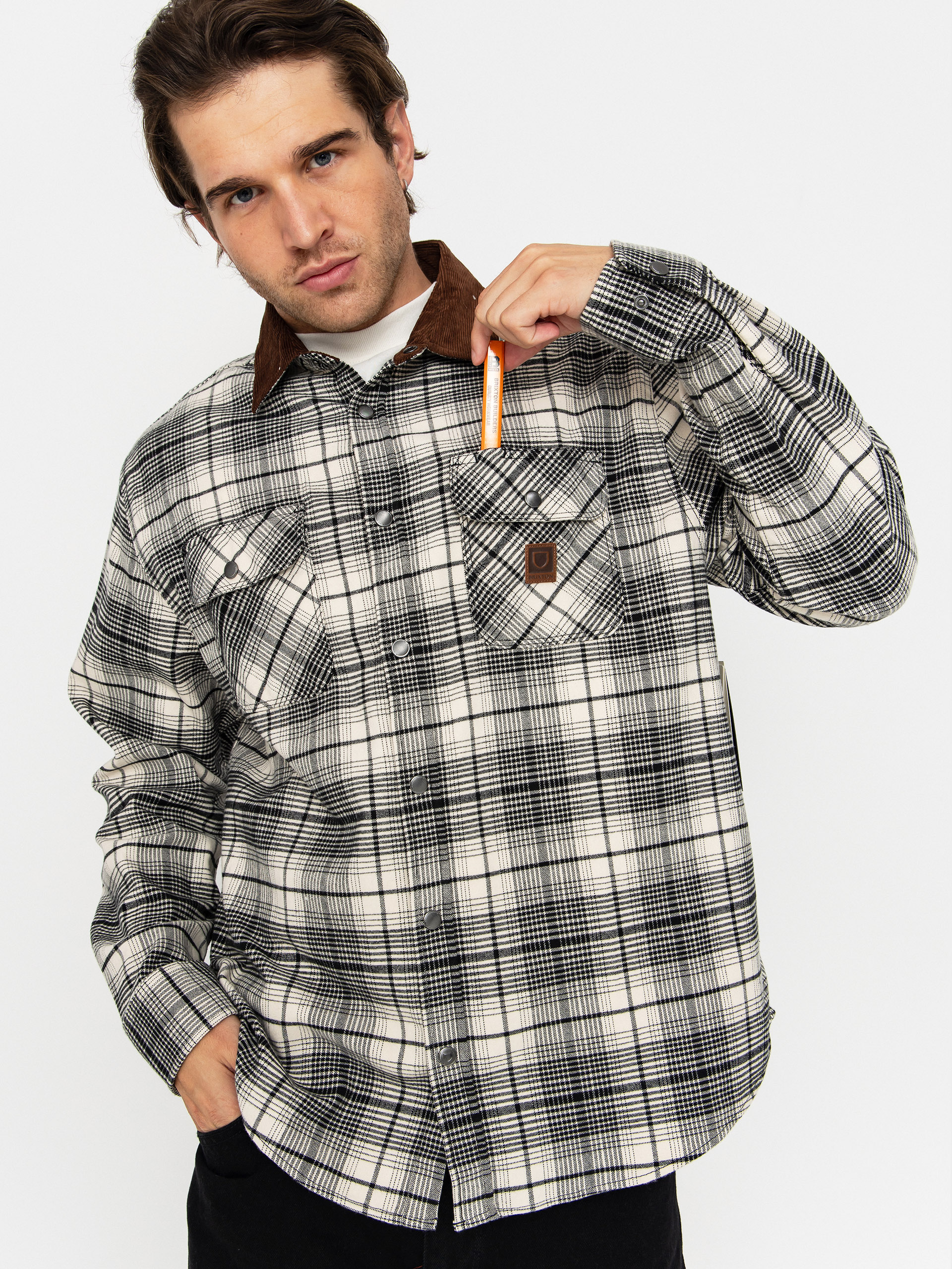 Brixton Shirt Builders Bowery Perf Flannel (off white/black)