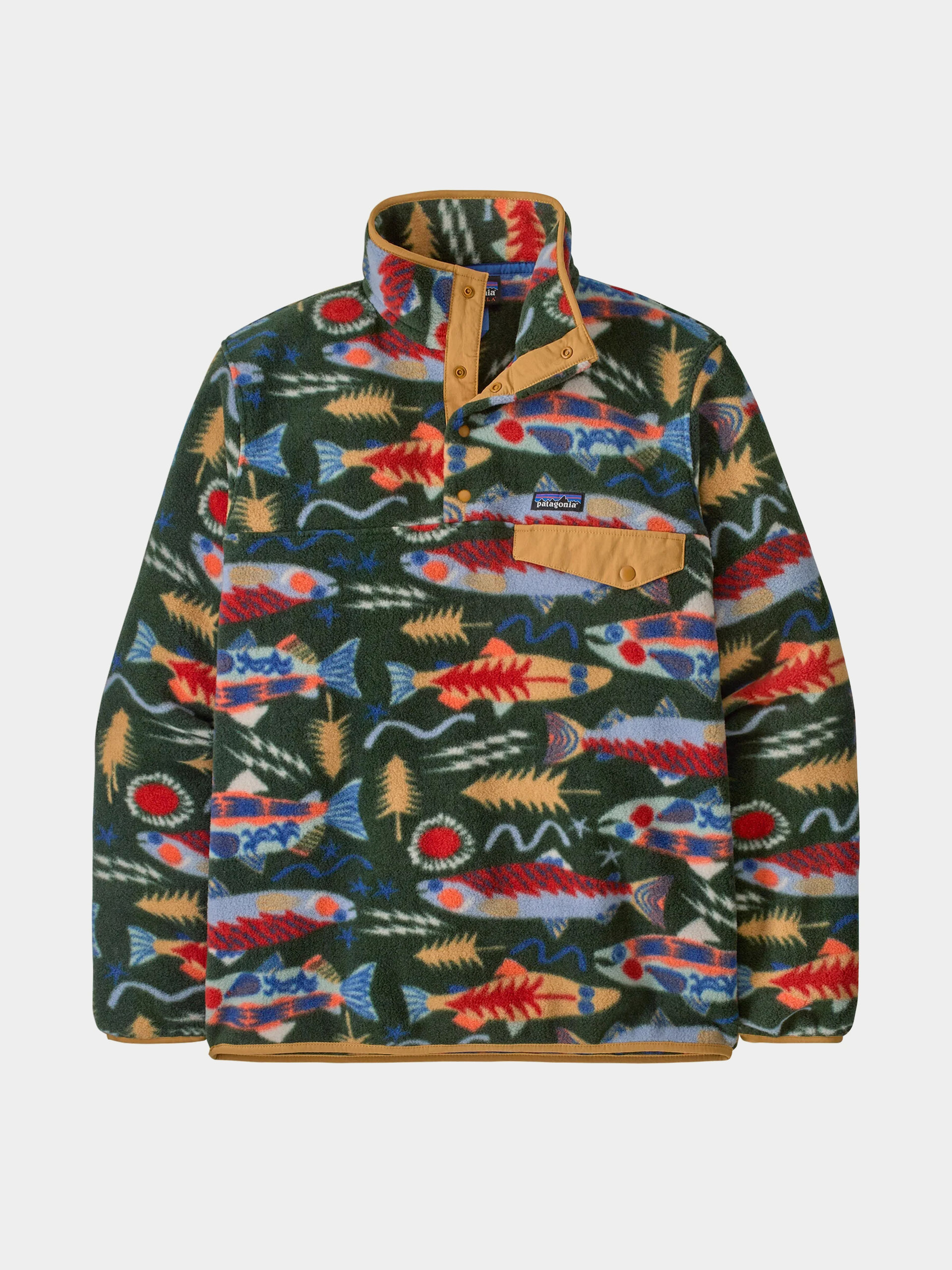 Mens Patagonia Fleece  LW Synch Snap T (salmon energy old growth green)