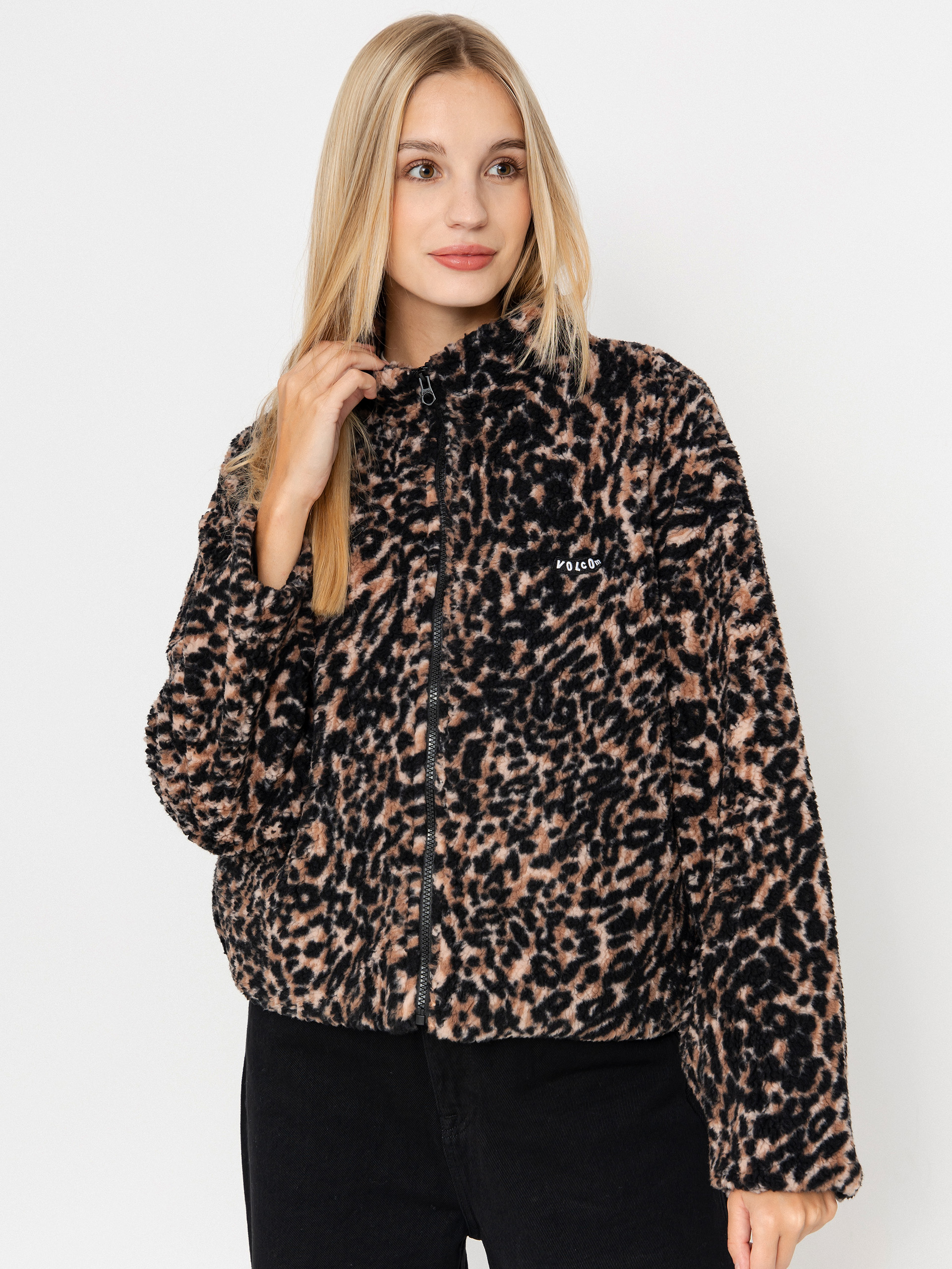 Volcom Sweatshirt Wylding Out Sherpa Wmn - brown, black (animal print)