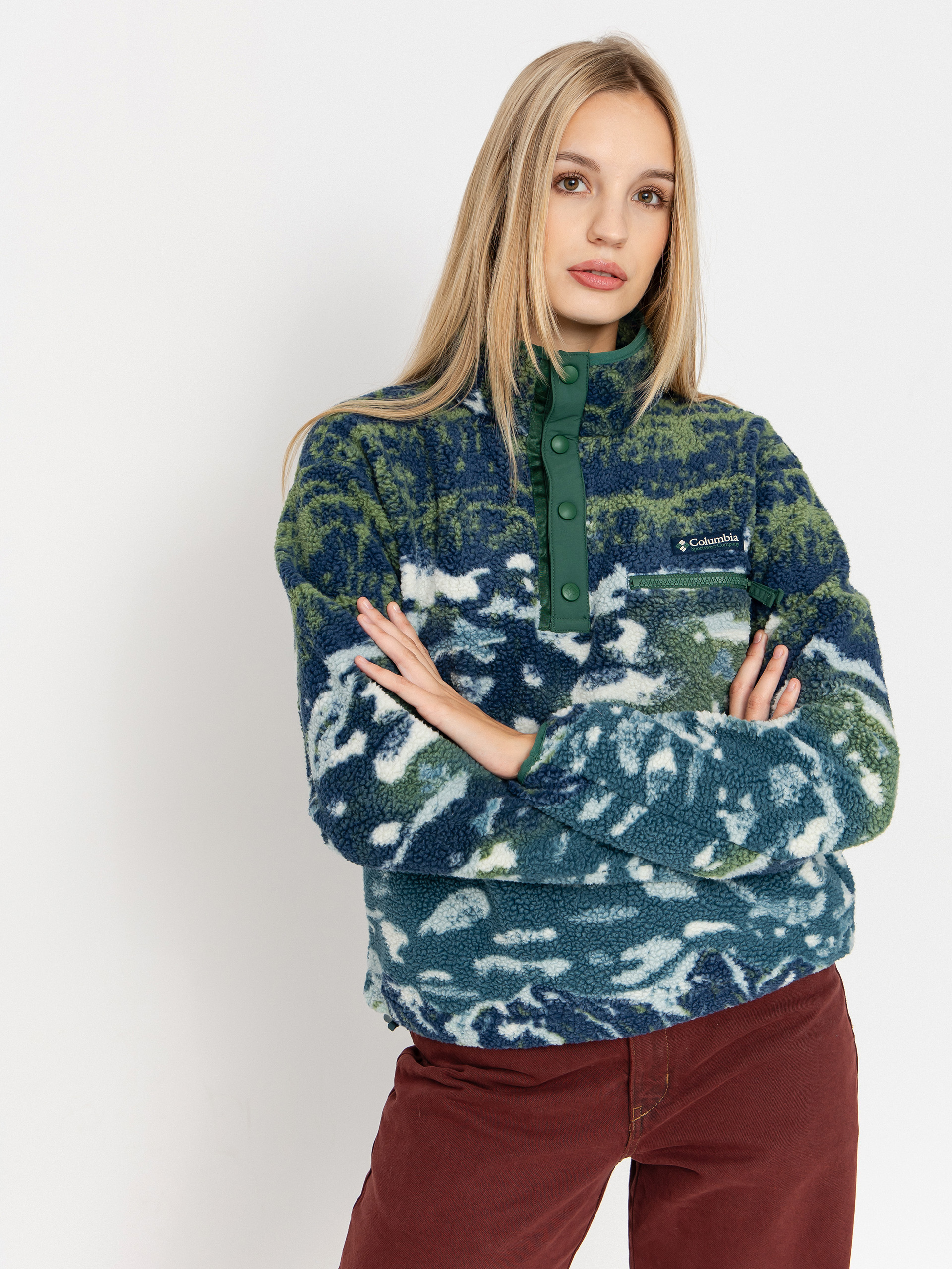 Columbia Helvetia II Printed Cropped Half Snap Wmn Fleece  (everblue sisters/rain forest)