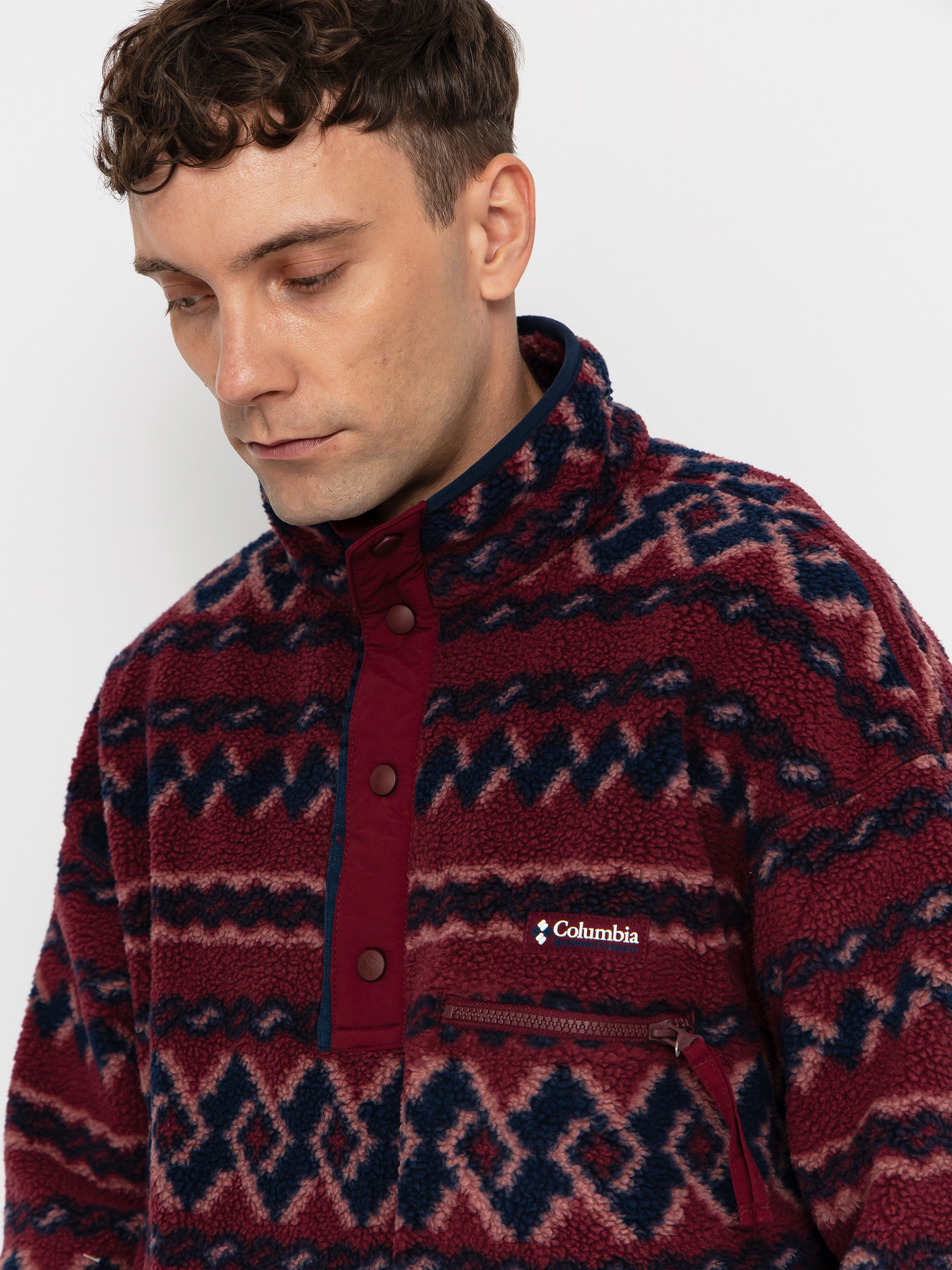 Mens Columbia Helvetia II Printed Half Snap Fleece  (rich wine knitknot)