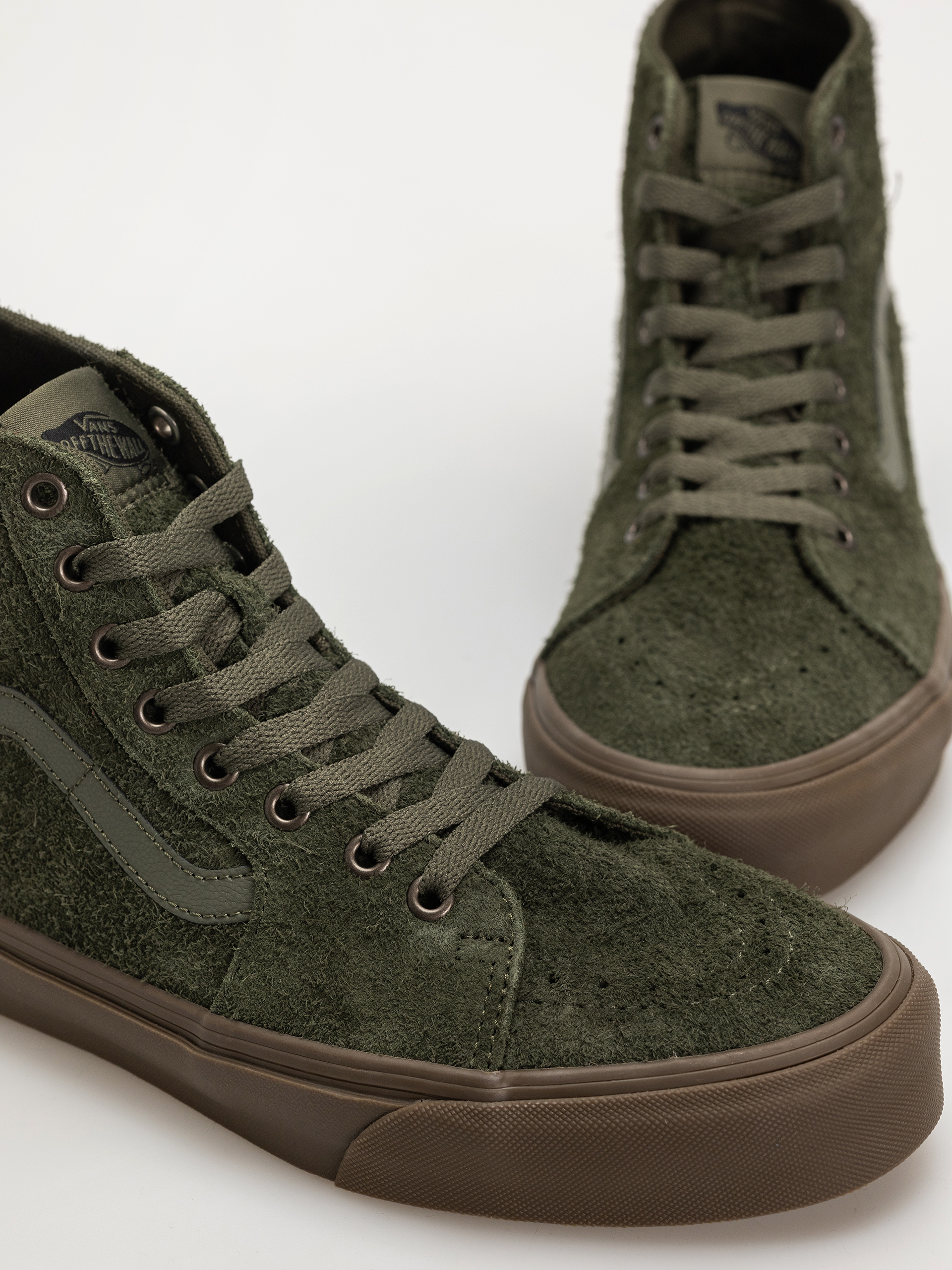 Vans Sk8 Hi Tapered Shoes (hairy suede olive/gum)