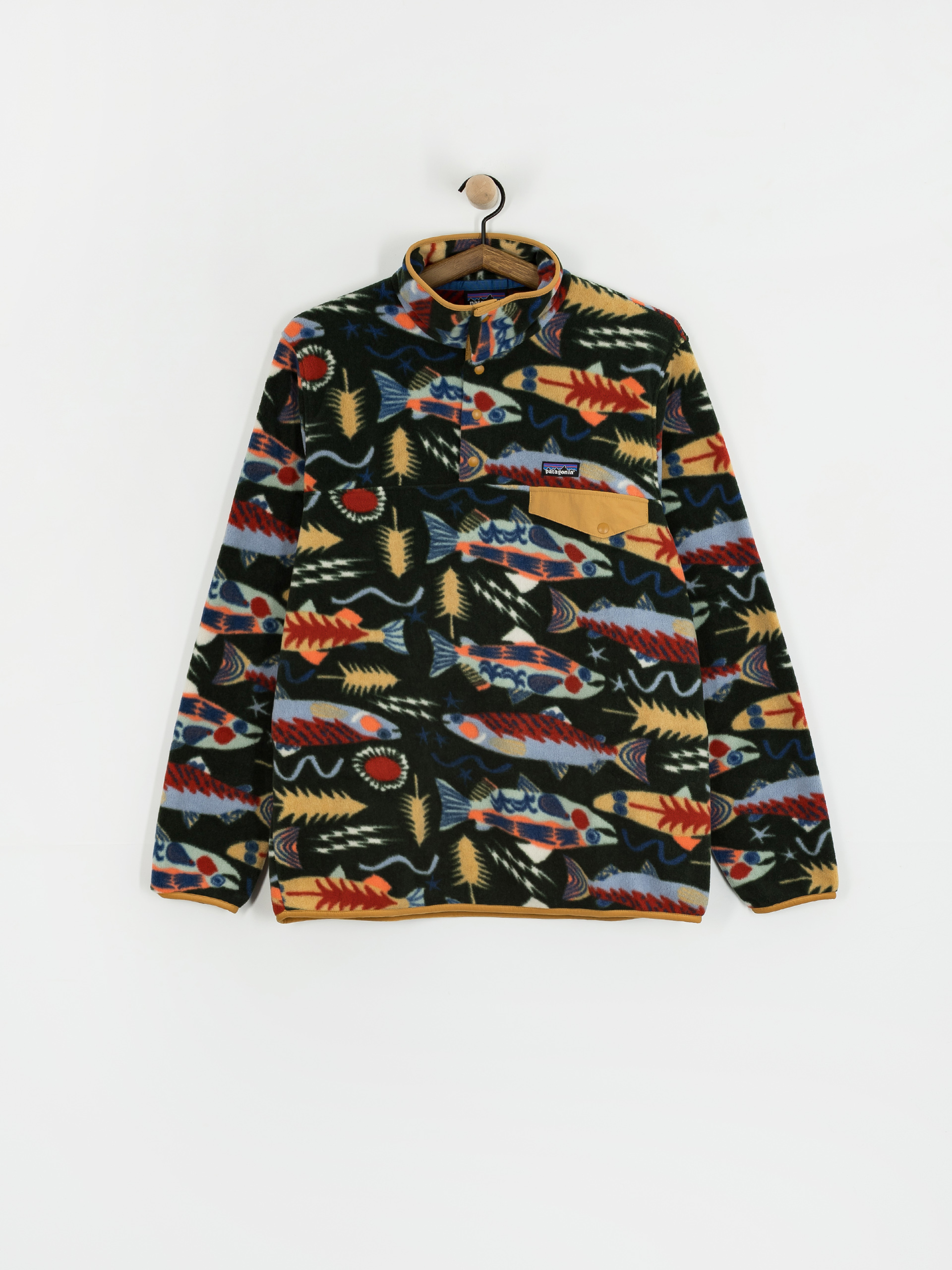 Mens Patagonia Fleece  LW Synch Snap T (salmon energy old growth green)