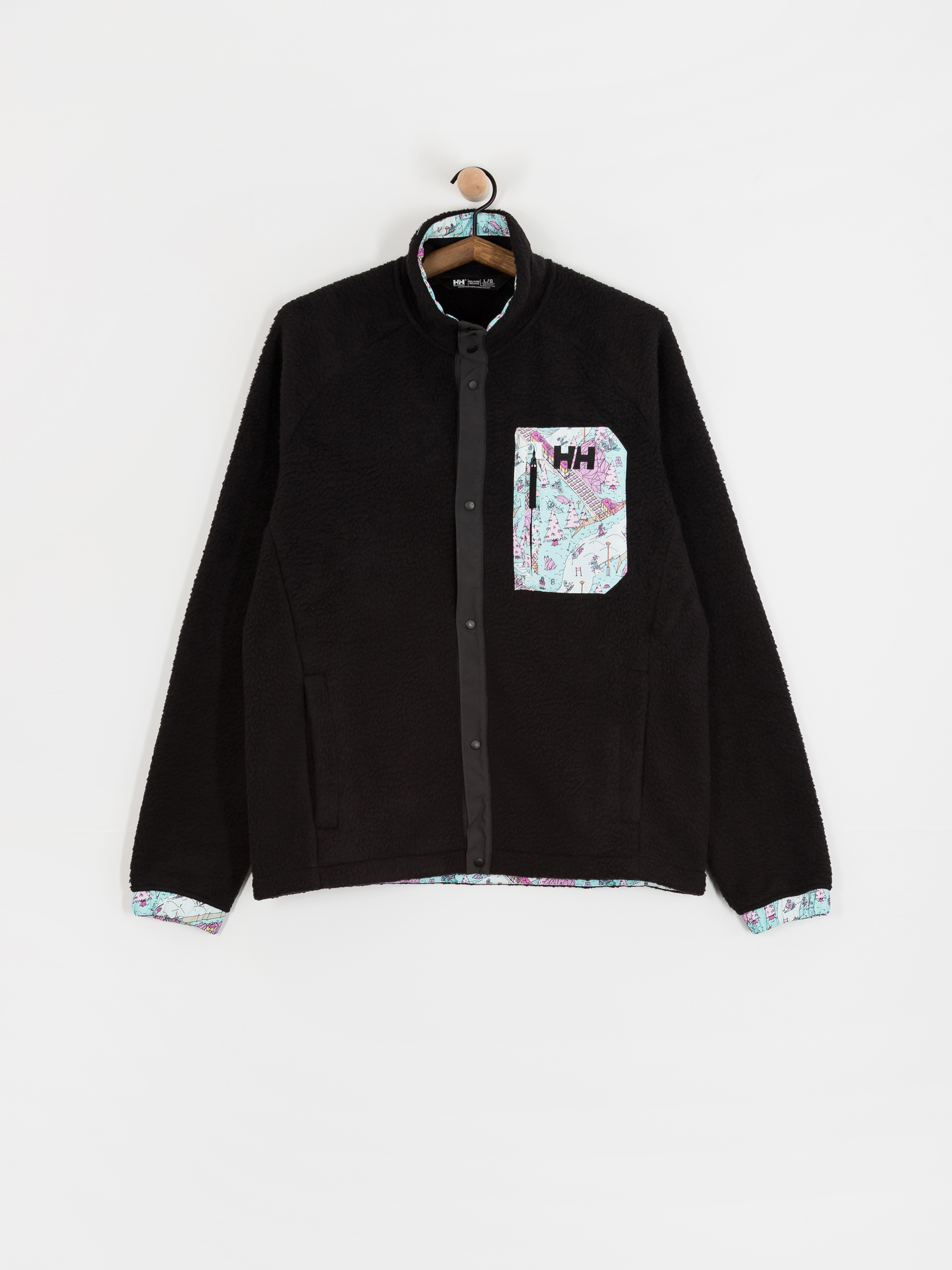 Mens Helly Hansen Fleece  Panorama Pile Snap (black oslo aop)