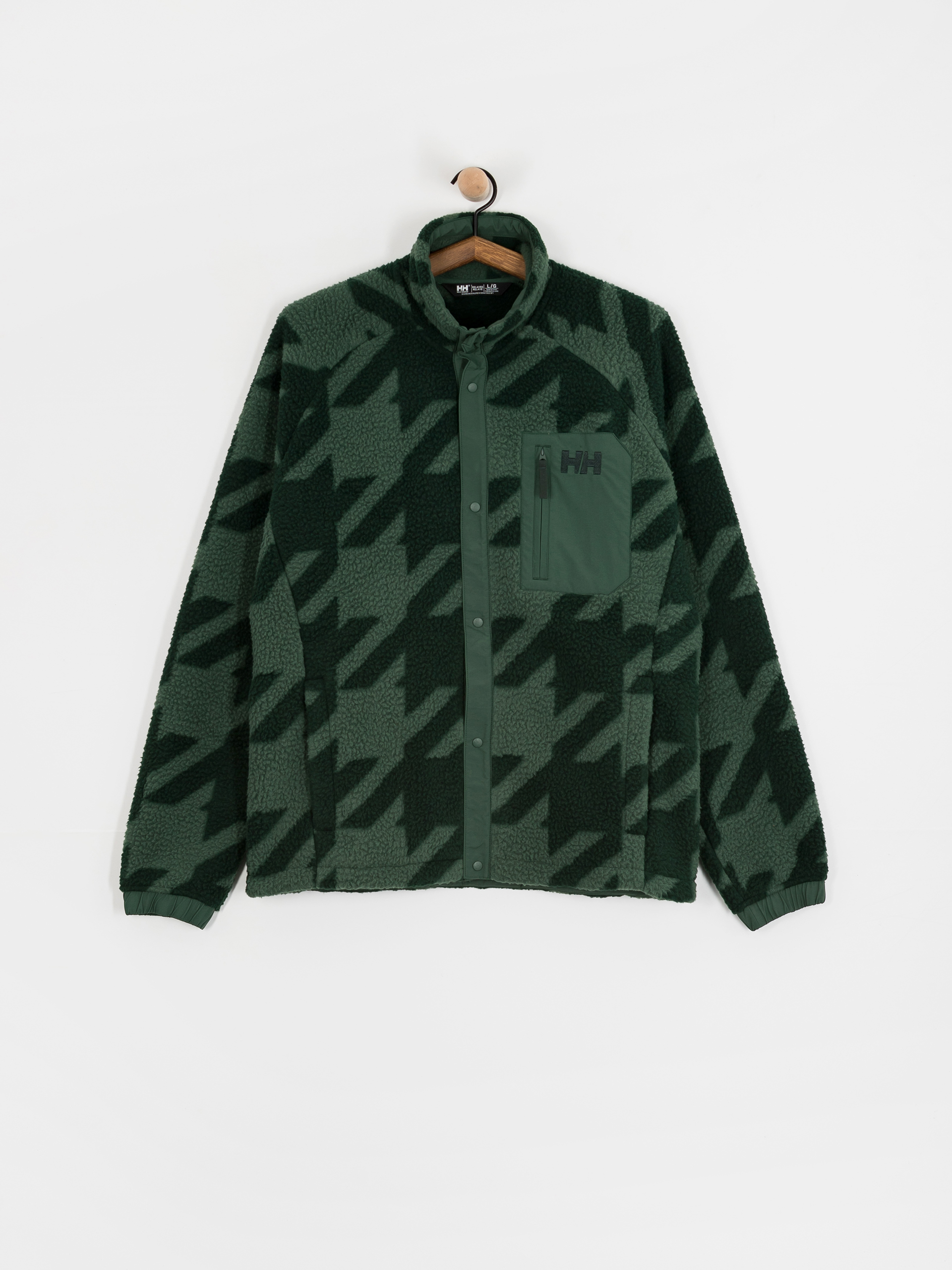 Mens Helly Hansen Fleece  Panorama Printed Pile Snap (jungle green houndstooth a)