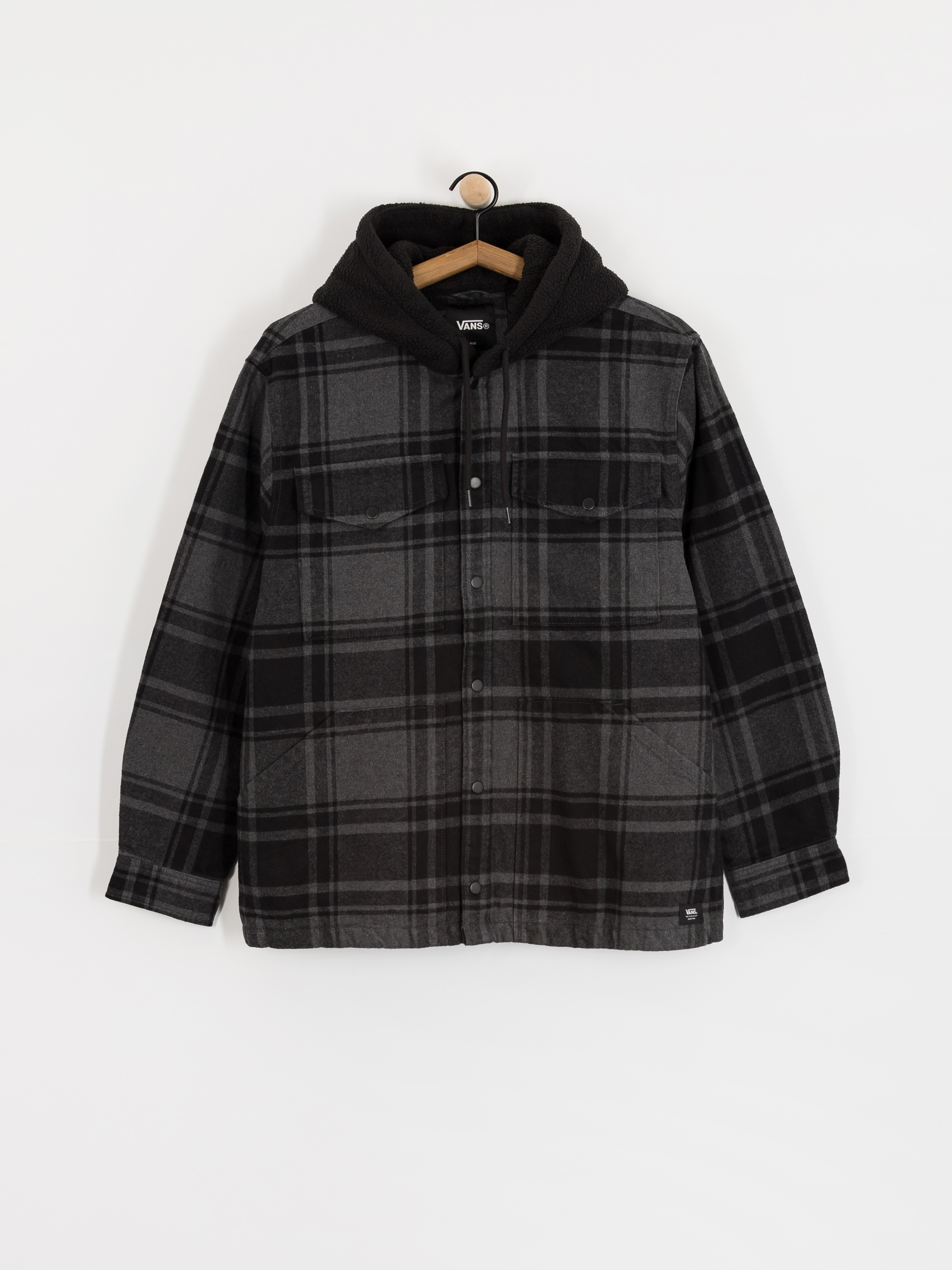 Vans Piedmont Hooded Plaid Shacket Shirt (black/asphalt heather)