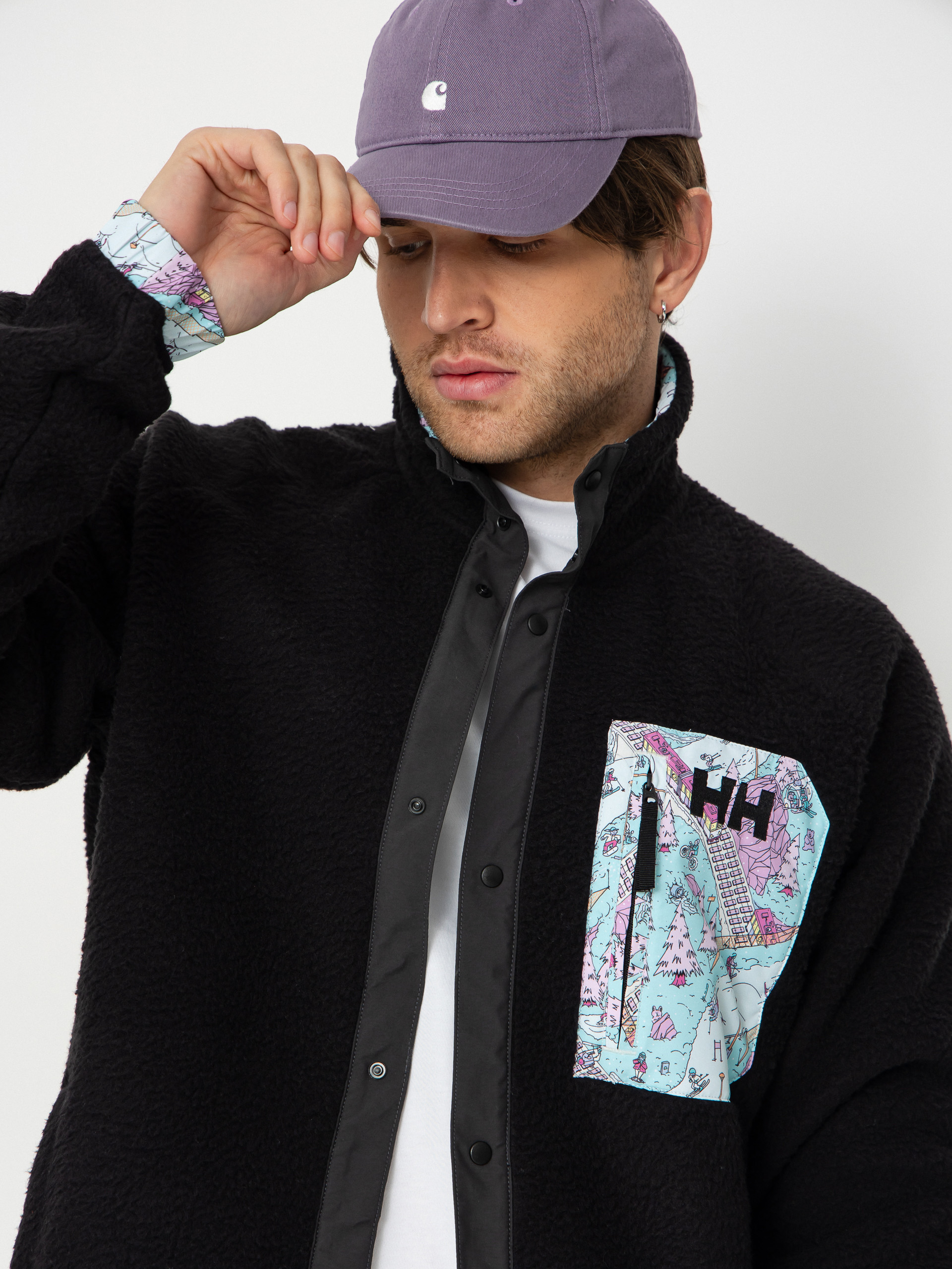 Herren Helly Hansen Fleece Jacke Panorama Pile Snap (black oslo aop)