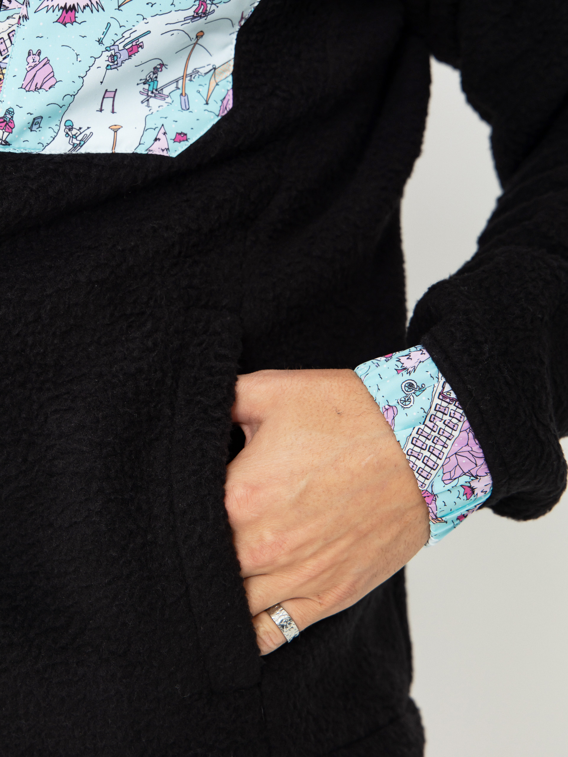 Mens Helly Hansen Fleece  Panorama Pile Snap (black oslo aop)