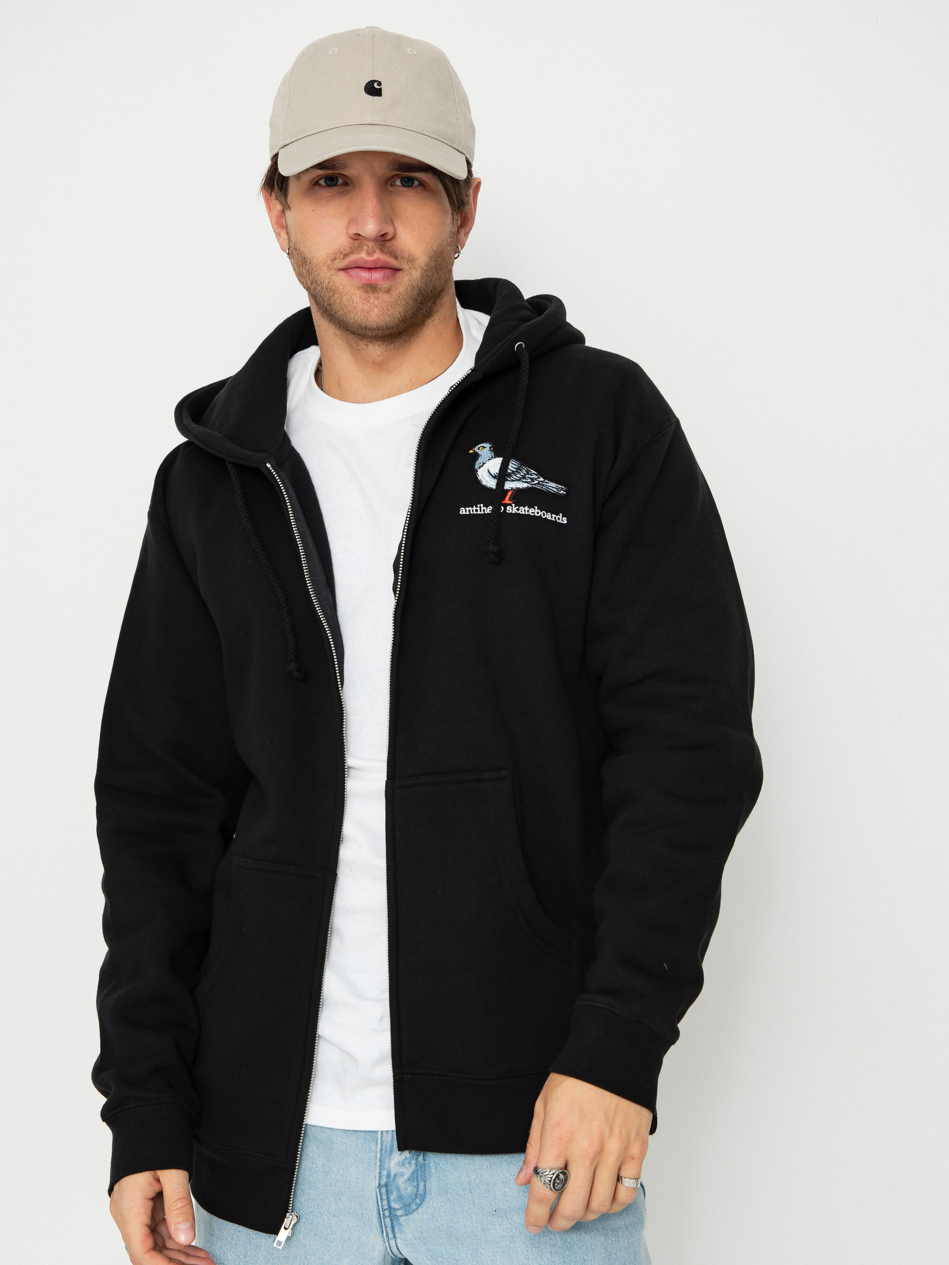 Antihero Lil Pigeon Emb ZHD Hoodie (black w/multi color embroidery)