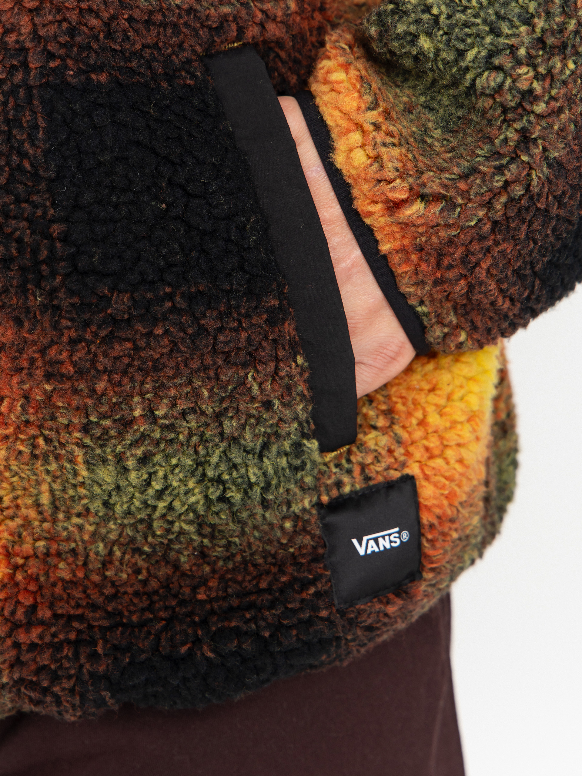 Herren Vans Heights Sherpa Full Zip Fleece Jacke (black/herritage mustard)