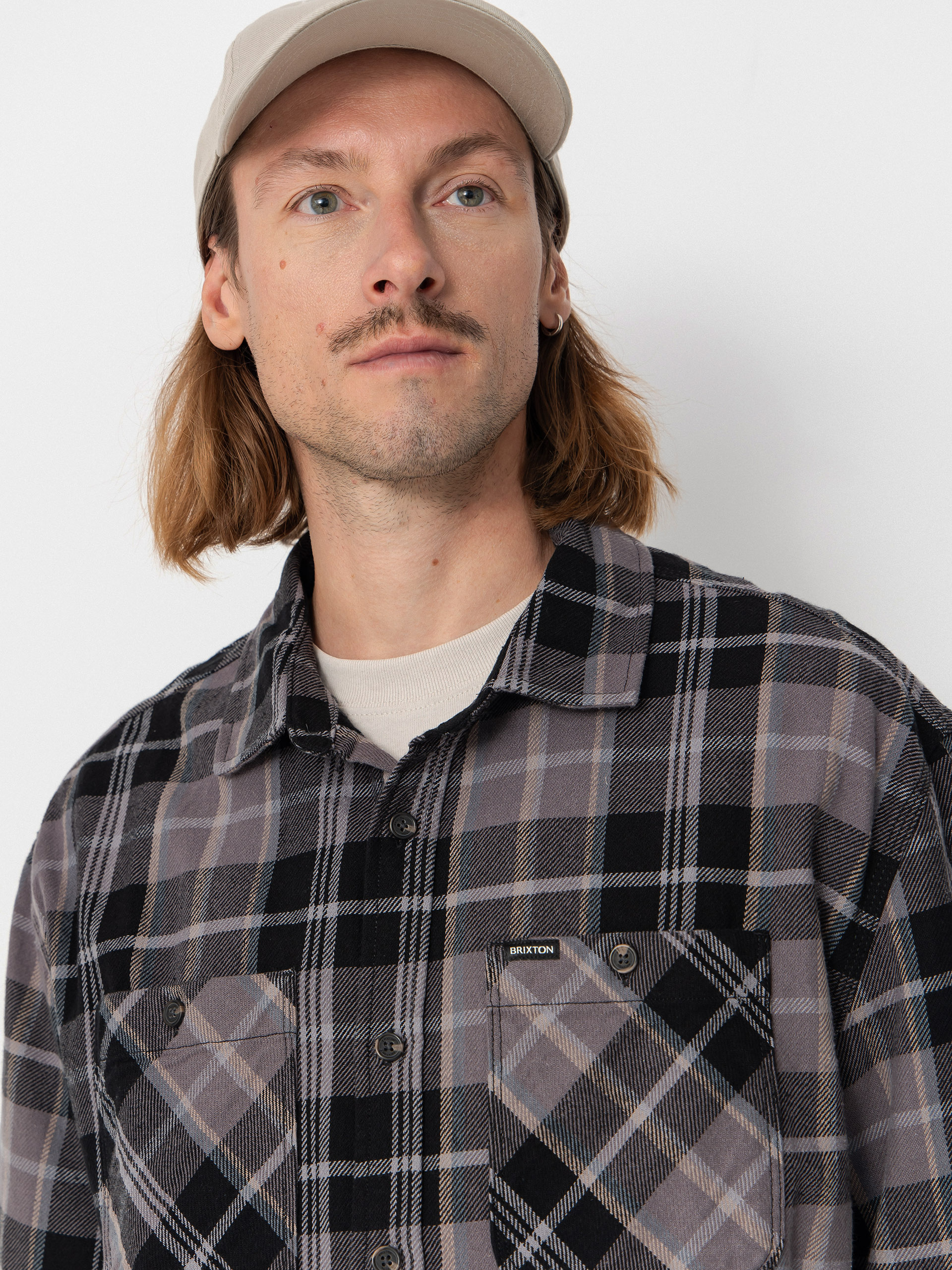 Brixton Vintage Wash Flannel Hemd (black/charcoal beige/slate)